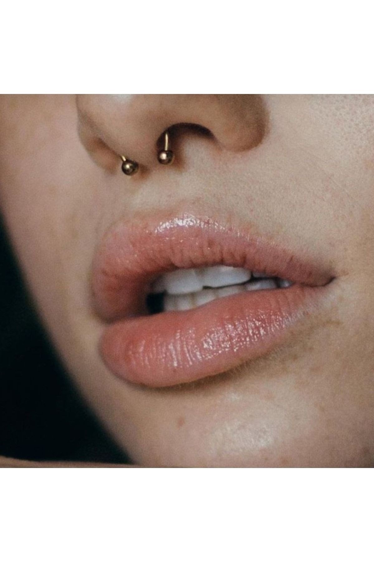 Cerrahi Çelik Ucu Toplu Burun Piercingi 8 Mm Gold Renk