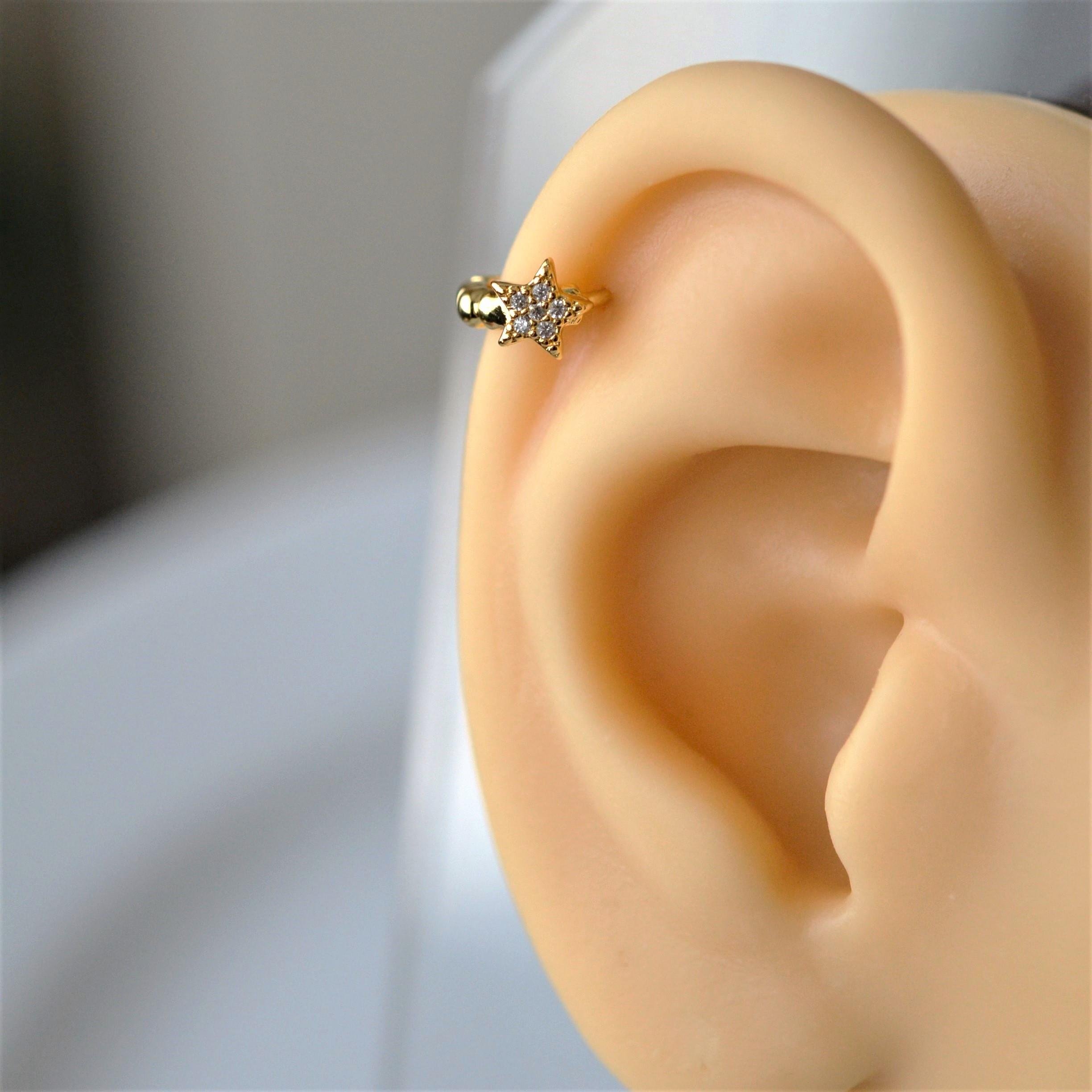 Gold Cerrahi Çelik Yıldız Modelli Halka Tragus Piercing Helix Lob Kıkırdak