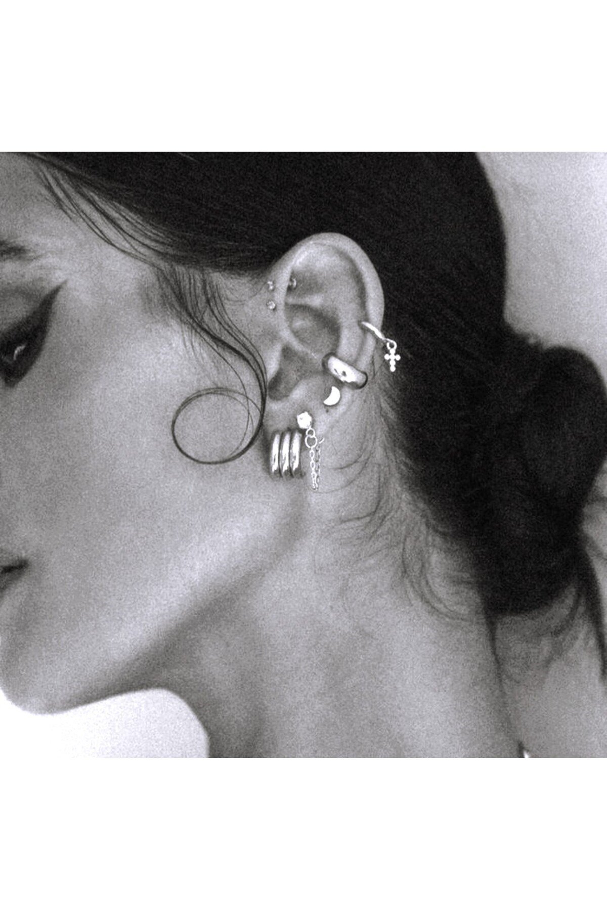 Gümüş Haç Piercing Tragus Helix Kıkırdak Zirkon Cross Piercing