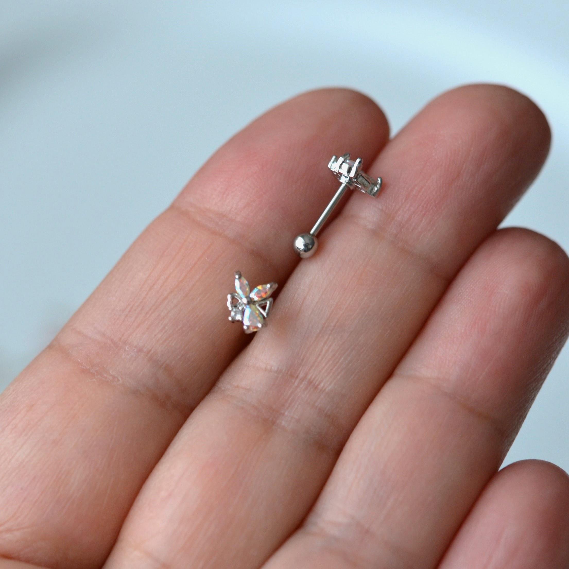 Hologram Çiçek Helix Piercing Kıkırdak Cerrahi Çelik Gümüş Renk