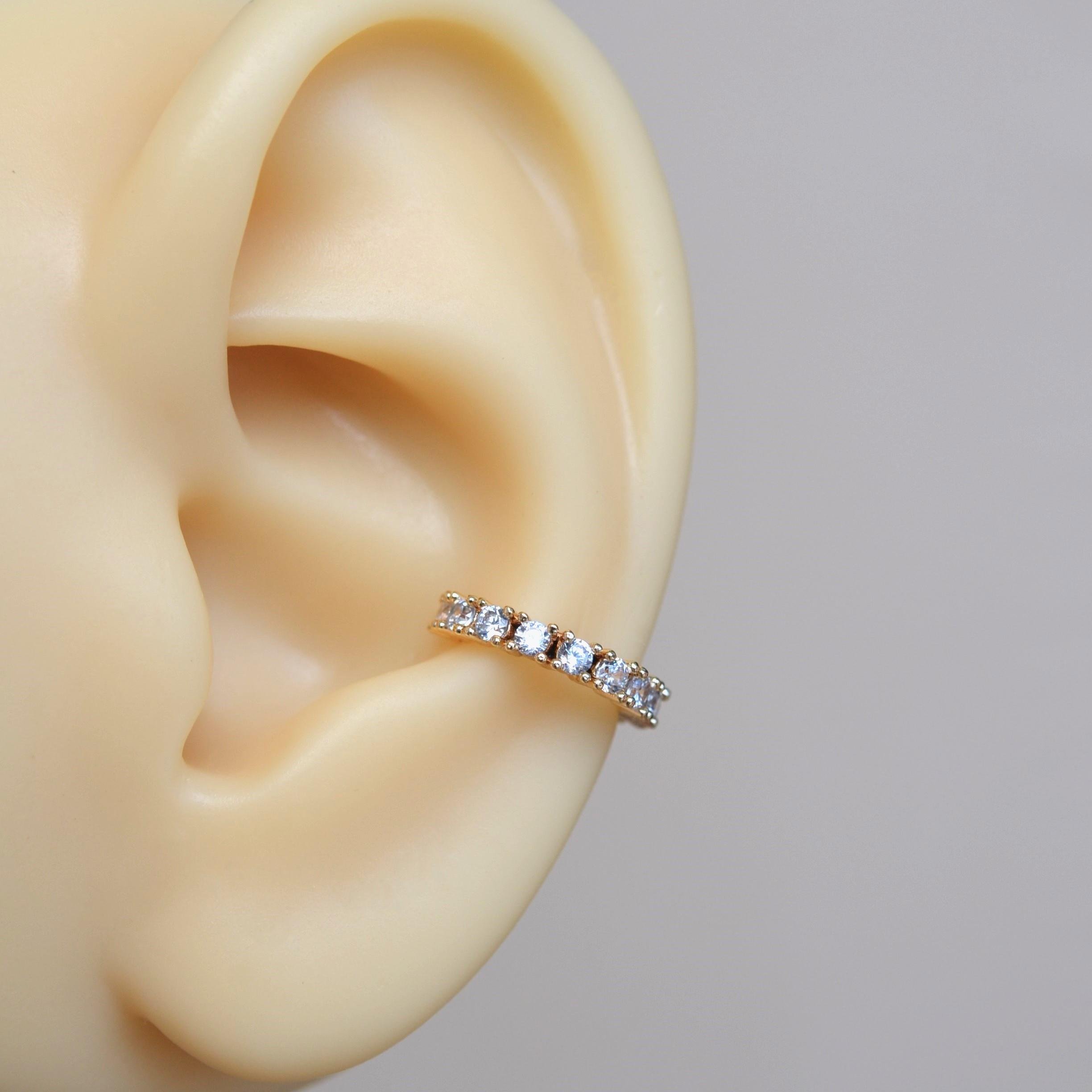 İnce Taşlı Earcuff Taşlı Sıkıştırma Kıkırdak Küpesi