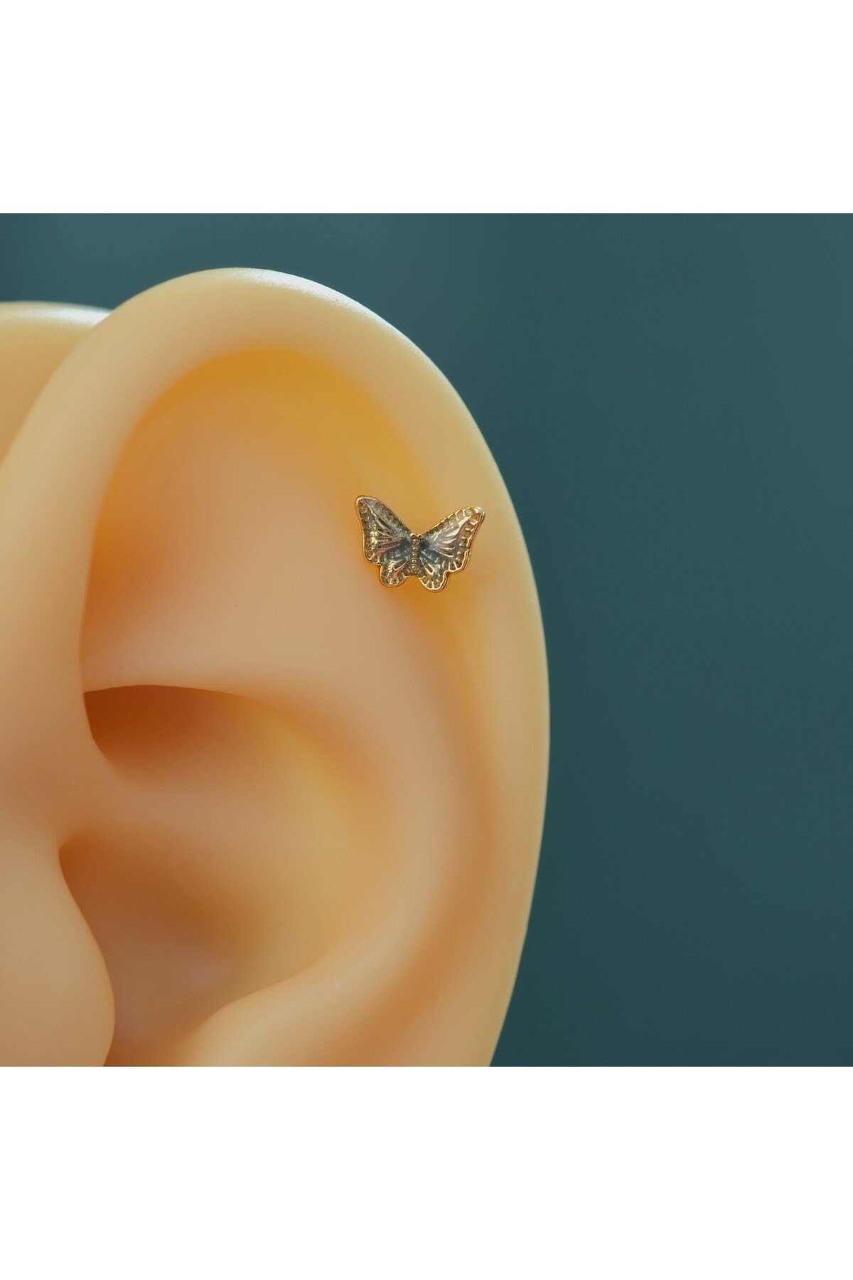 Lacivert Kelebekli Çelik Piercing Helix Kıkırdak Conch Lob Gold