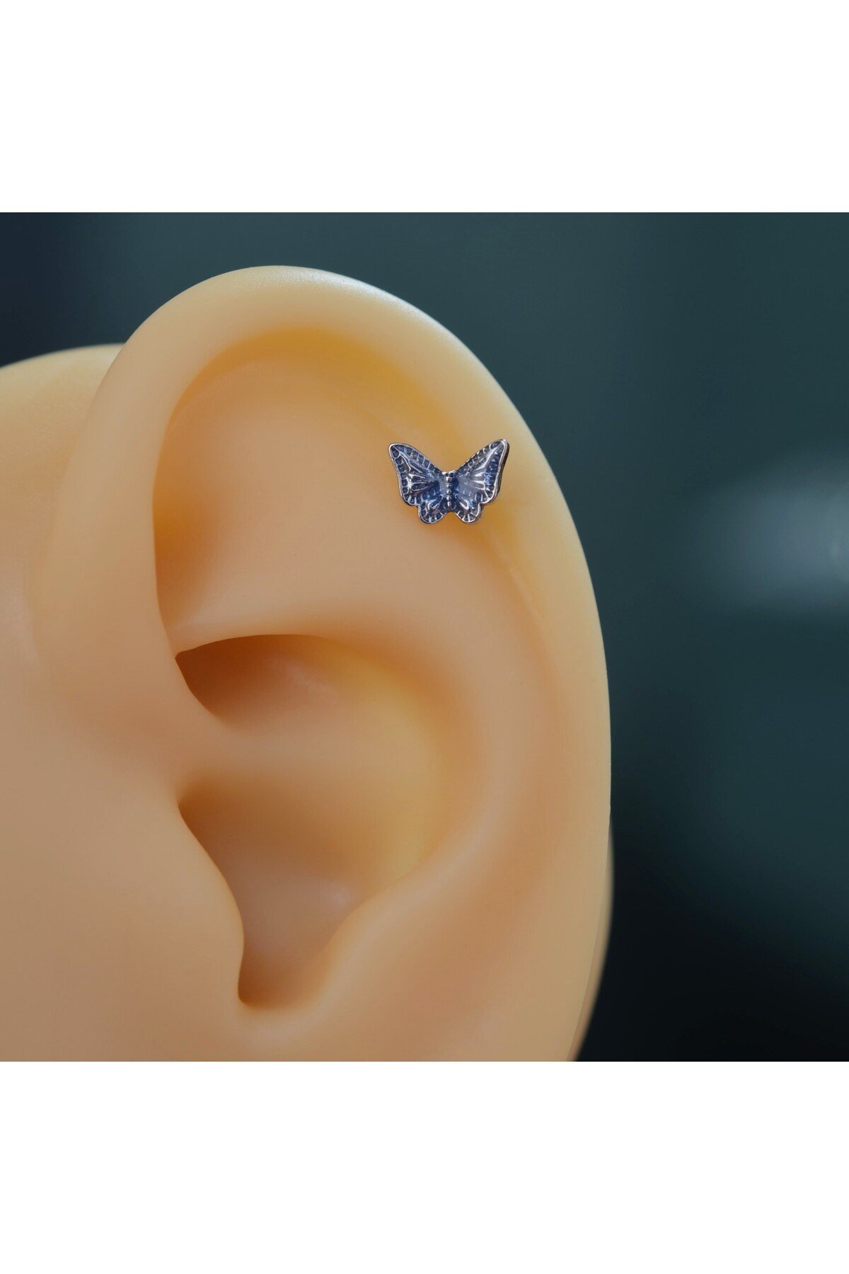 Lacivert Kelebekli Piercing Helix Kıkırdak Conch Lob Silver