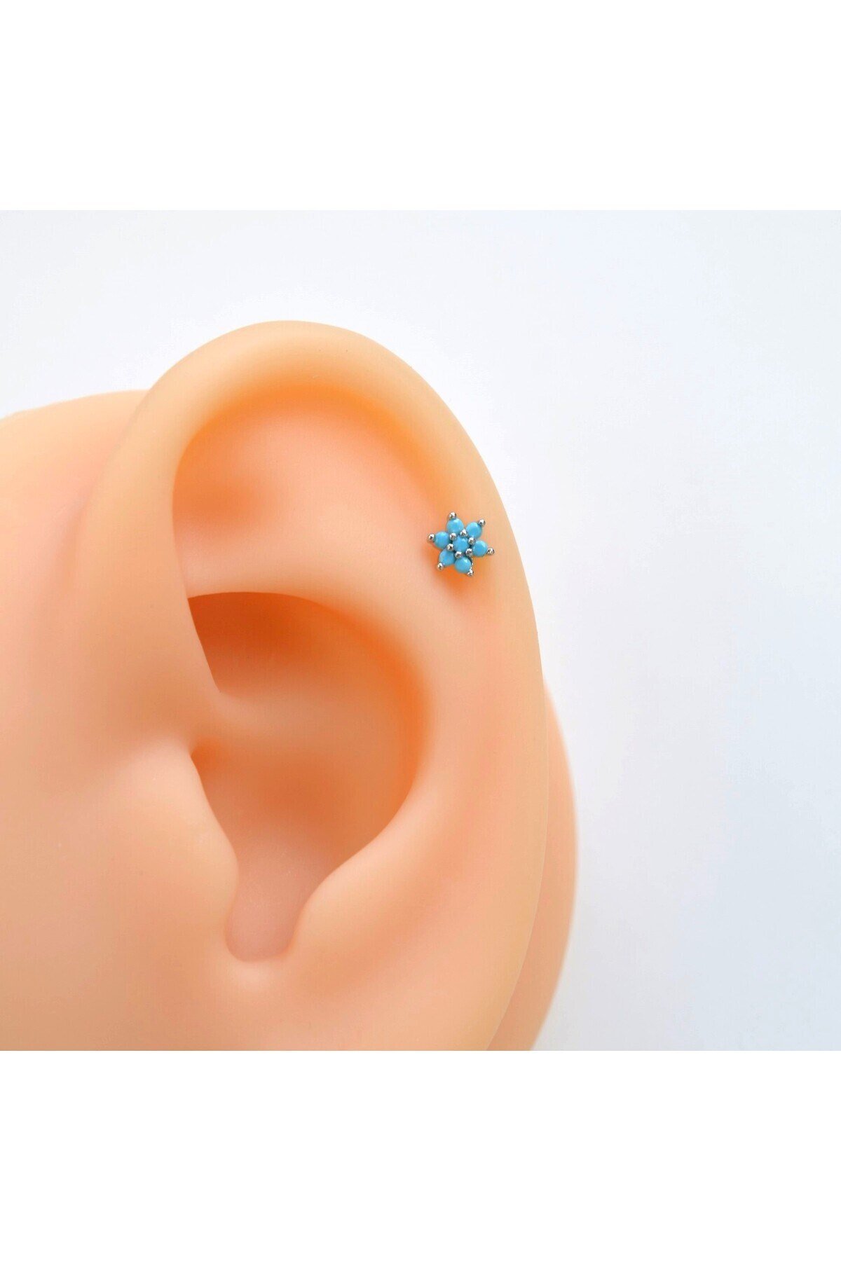 Mavi Çiçek Kıkırdak Piercing Helix Lob Çiçekli Piercing