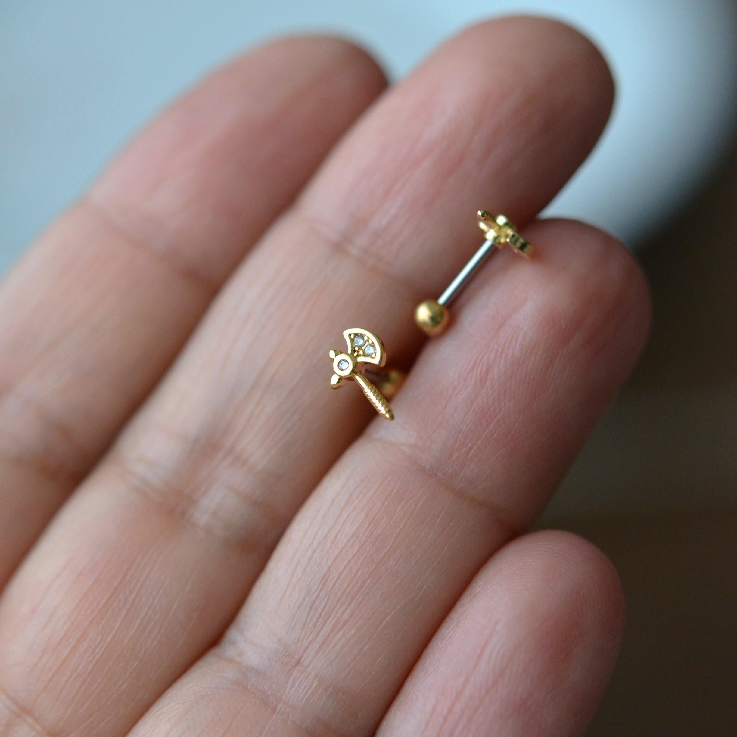 Mini Balta Helix Piercing Kıkırdak Cerrahi Çelik Gold Renk