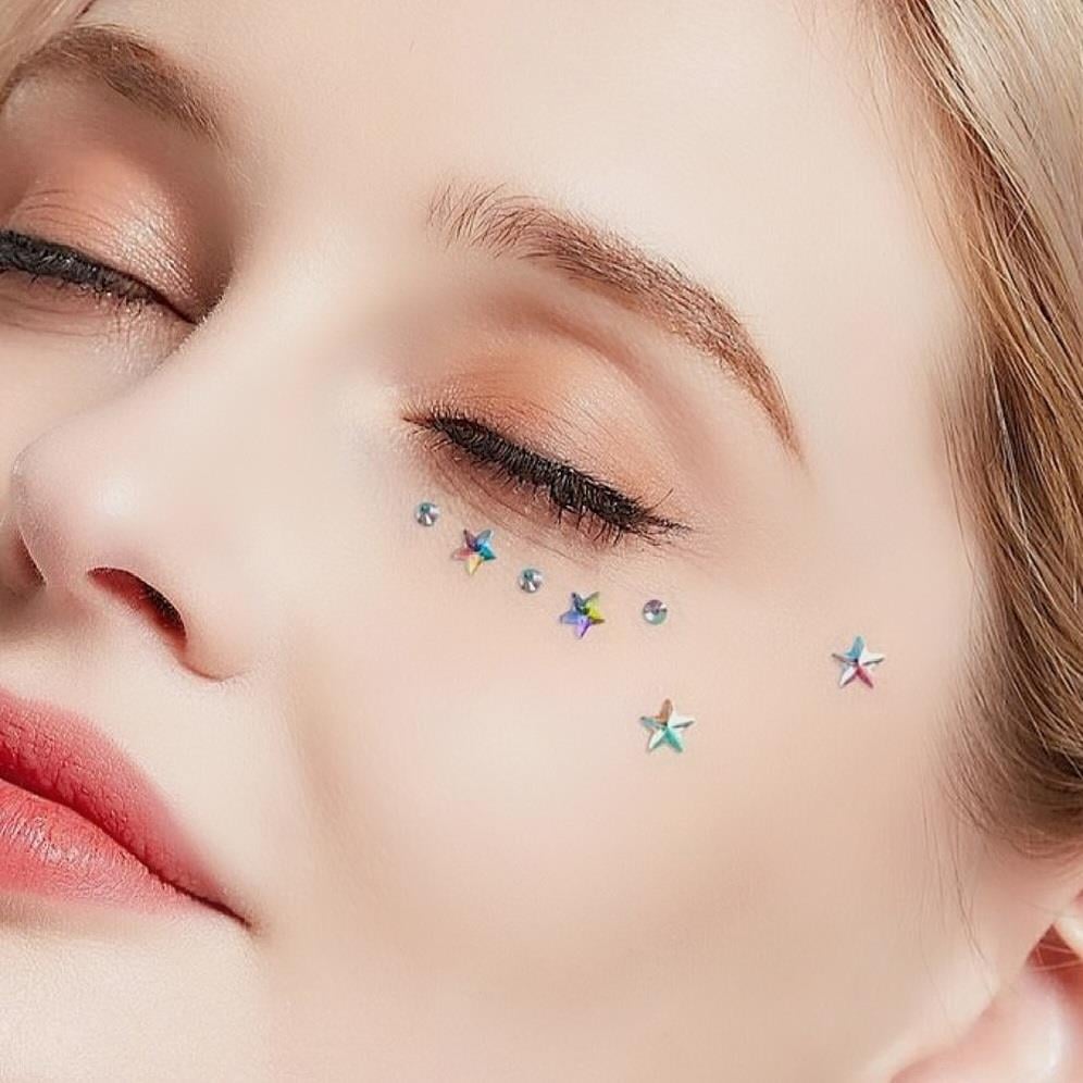 Renkli Yıldız Yüz Ve Vücut Taşı Makeup Stickers Kendinden Yapışkanlı Makyaj Taşı Tırnak Taşı Ha