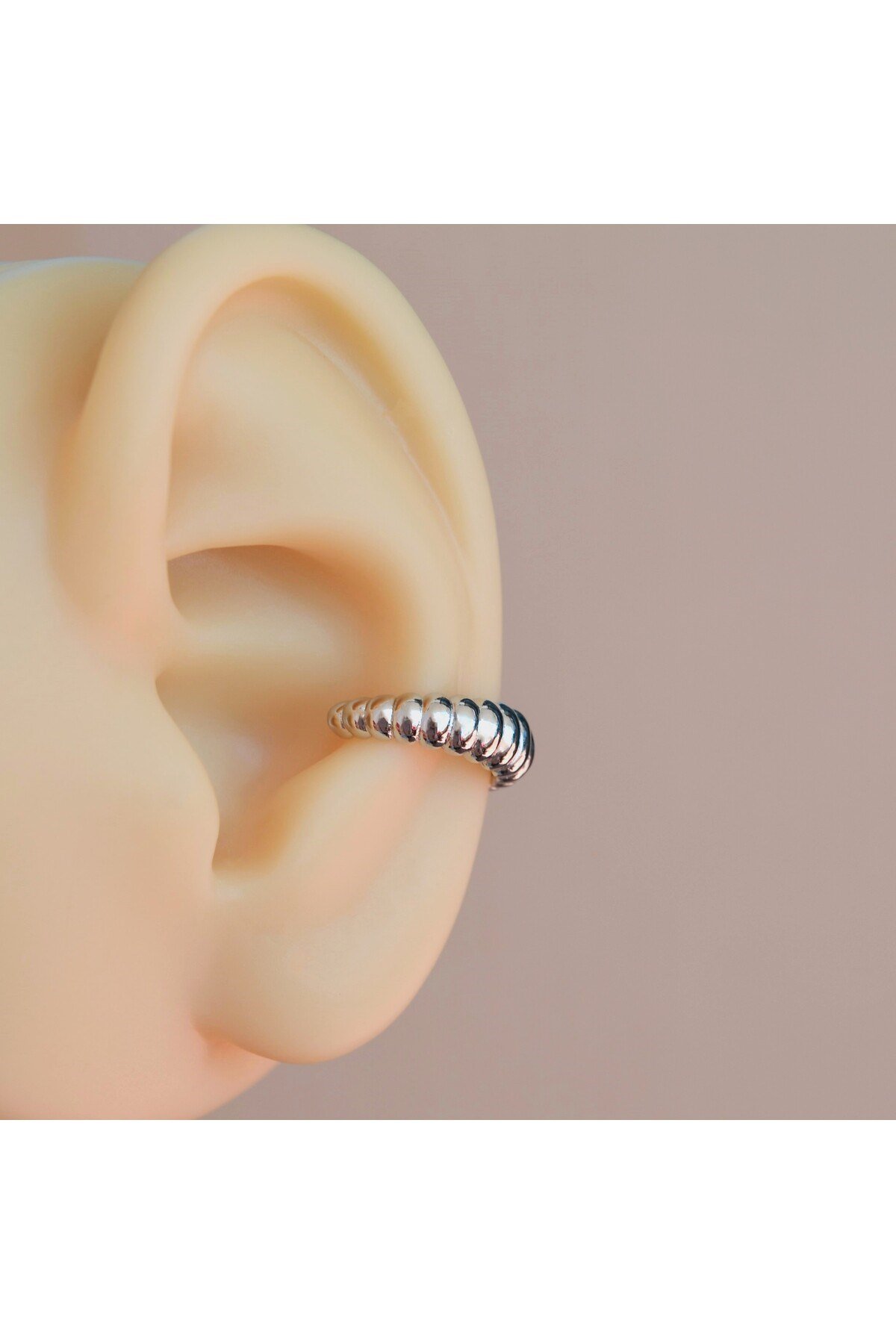 Silver Renk Deniz Kabuğu Model Earcuff Sıkıştırma Kıkırdak Küpe