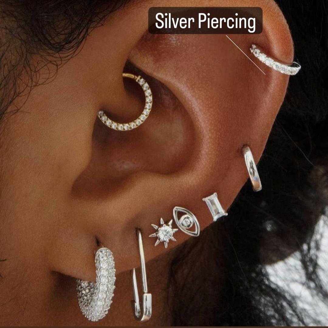 Silver Taşlı Halka Piercing Tragus Helix Daith Anti Tragus Kıkırdak
