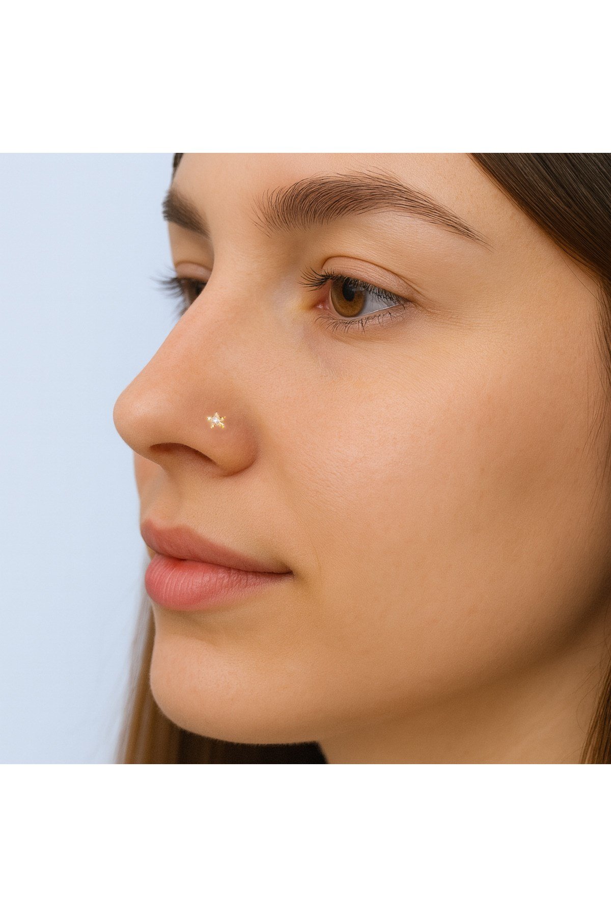 Yıldız Taşlı Kıvrımlı Düşmeyen Çelik Hızma Spiral Burun Piercingi
