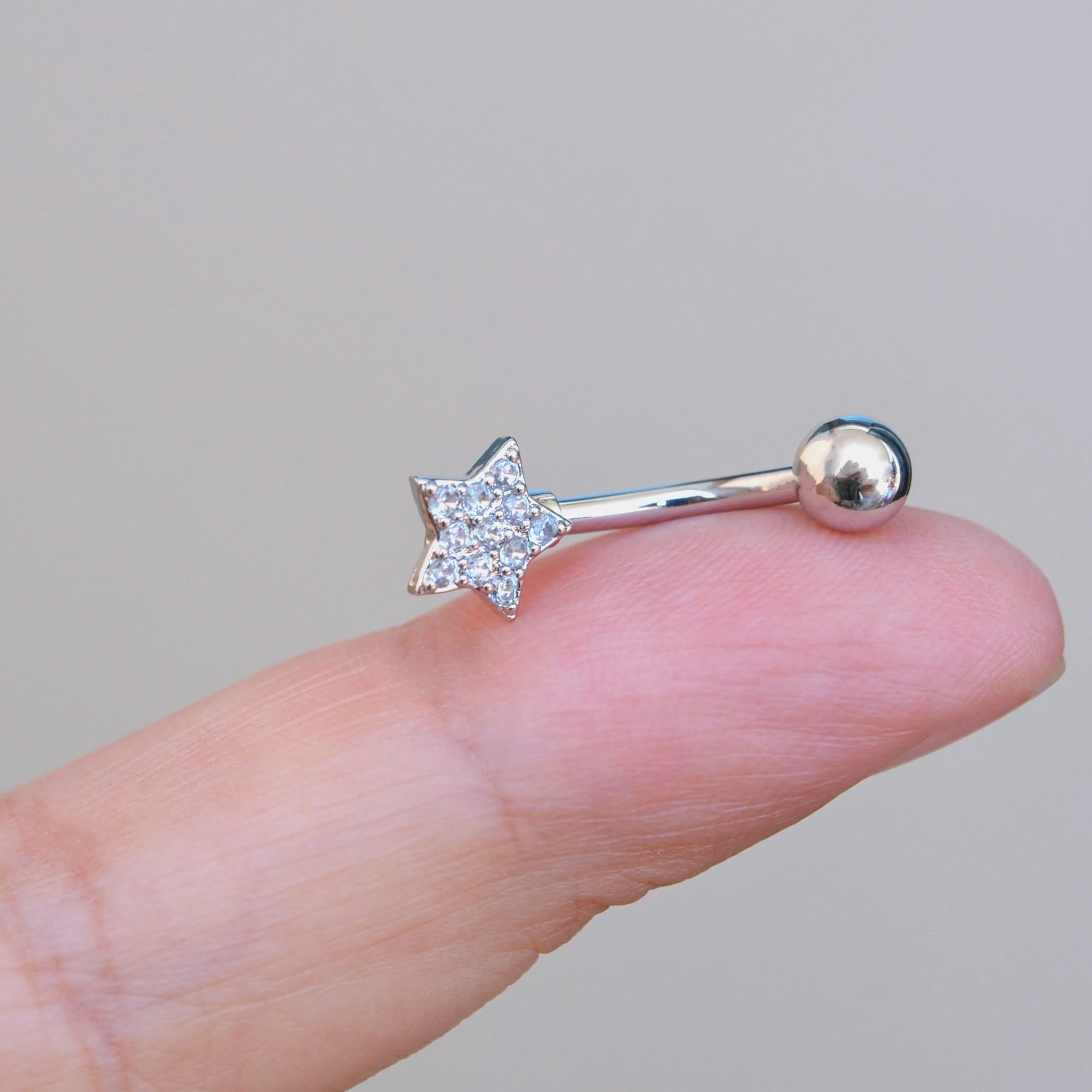 Yıldızlı Göbek Piercingi Çelik Silver Renkli Minimal