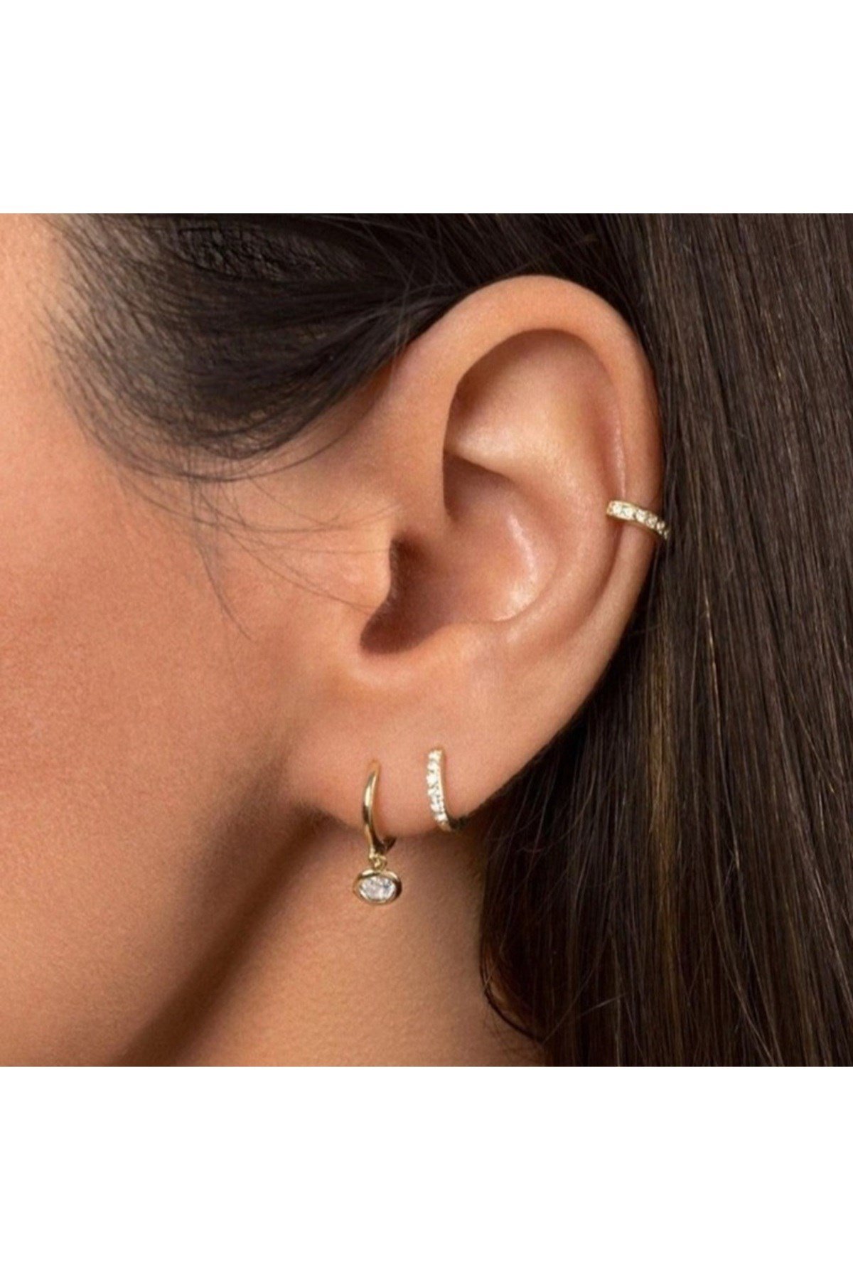 Zirkon Taşlı Mini Halka Küpe Piercing