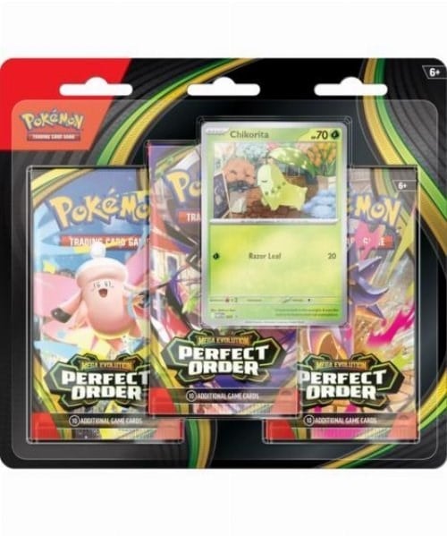 Pokémon TCG: Mega Evolution: Perfect Order Chicorita 3-Booster Blister (Ön Sipariş)