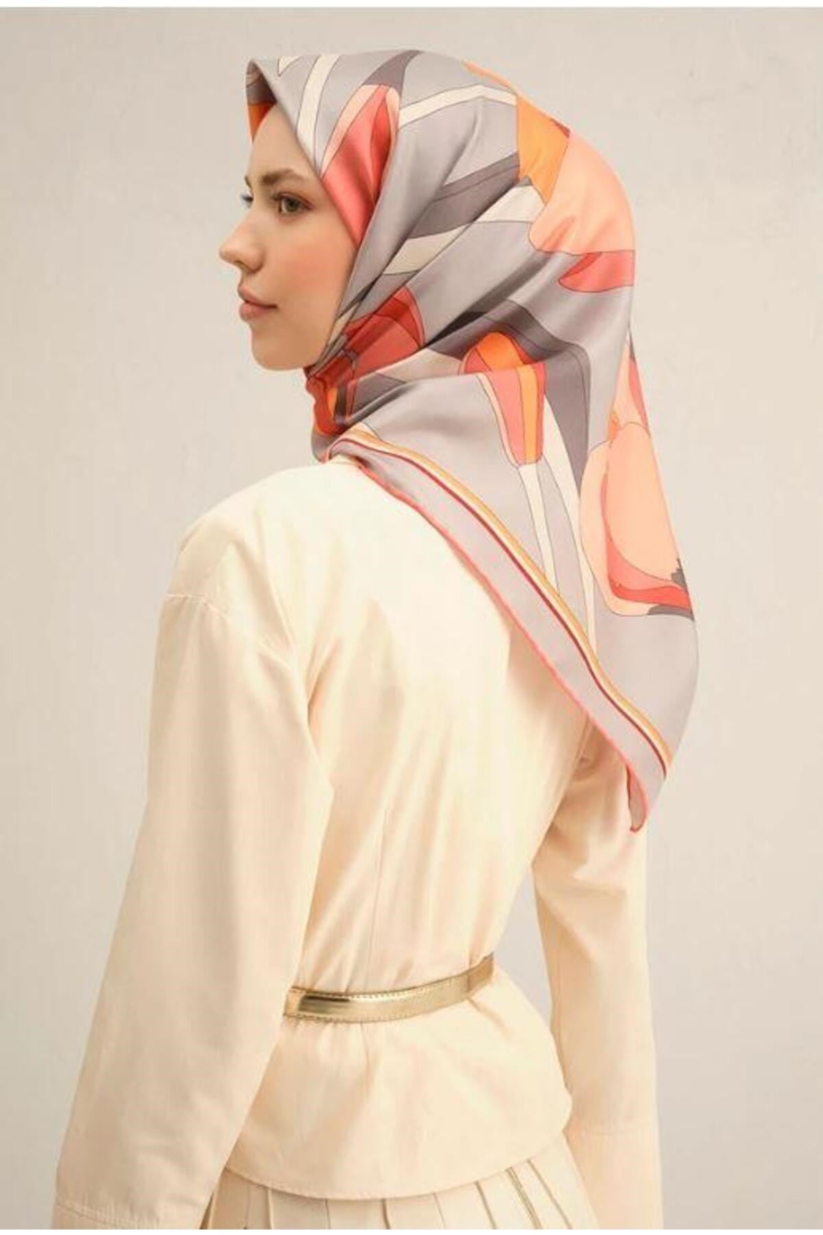 2025 Desenli Saf İpek Twill Eşarp 9302-35