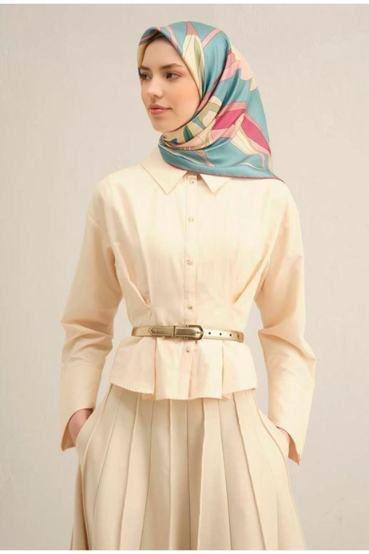 2025 Desenli Saf Ipek Twill Eşarp 9302-54