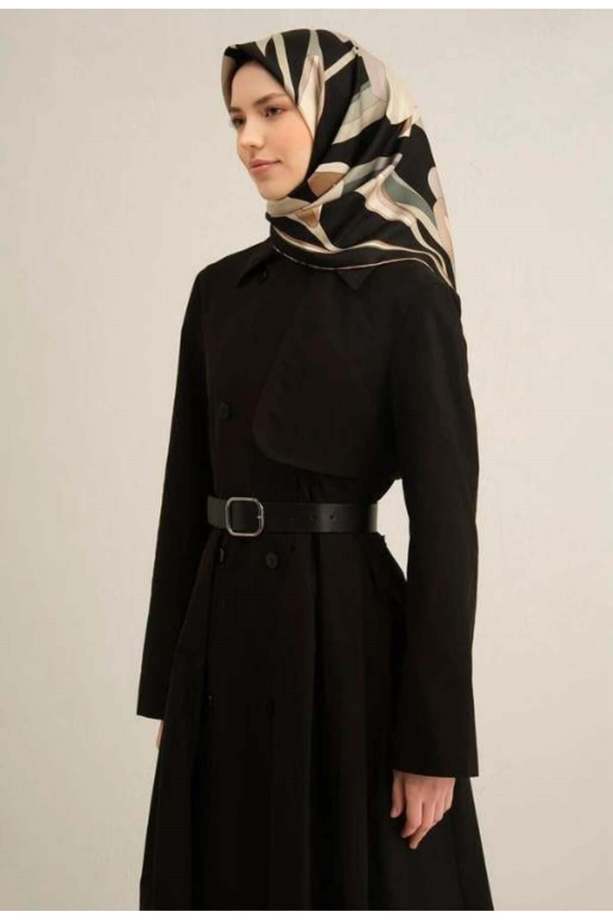 2025 Desenli Saf Ipek Twill Eşarp 9302-08