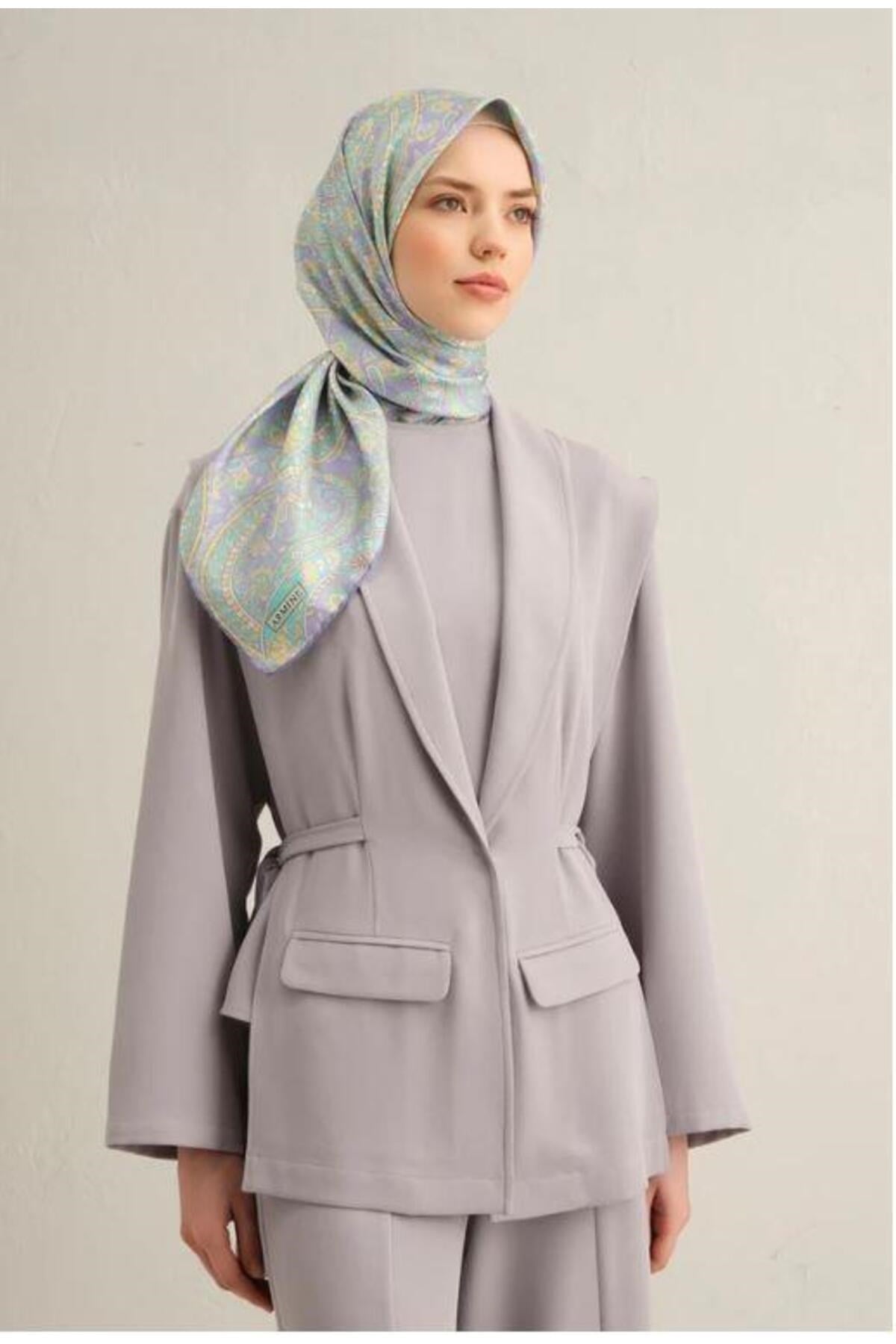 2025 Desenli Saf İpek Twill Eşarp 9304-34