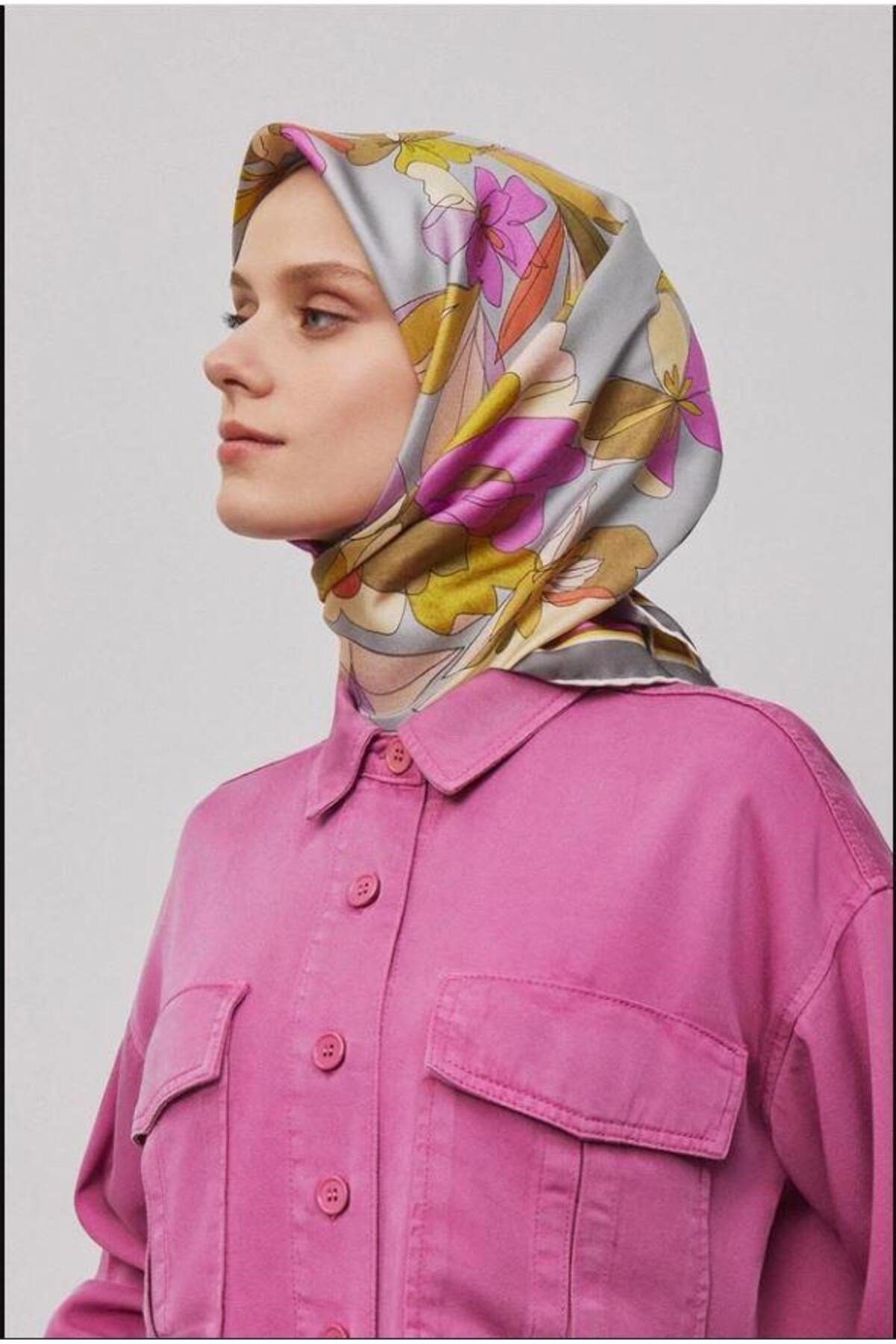 2025 Desenli Saf İpek Twill Eşarp 9312-33