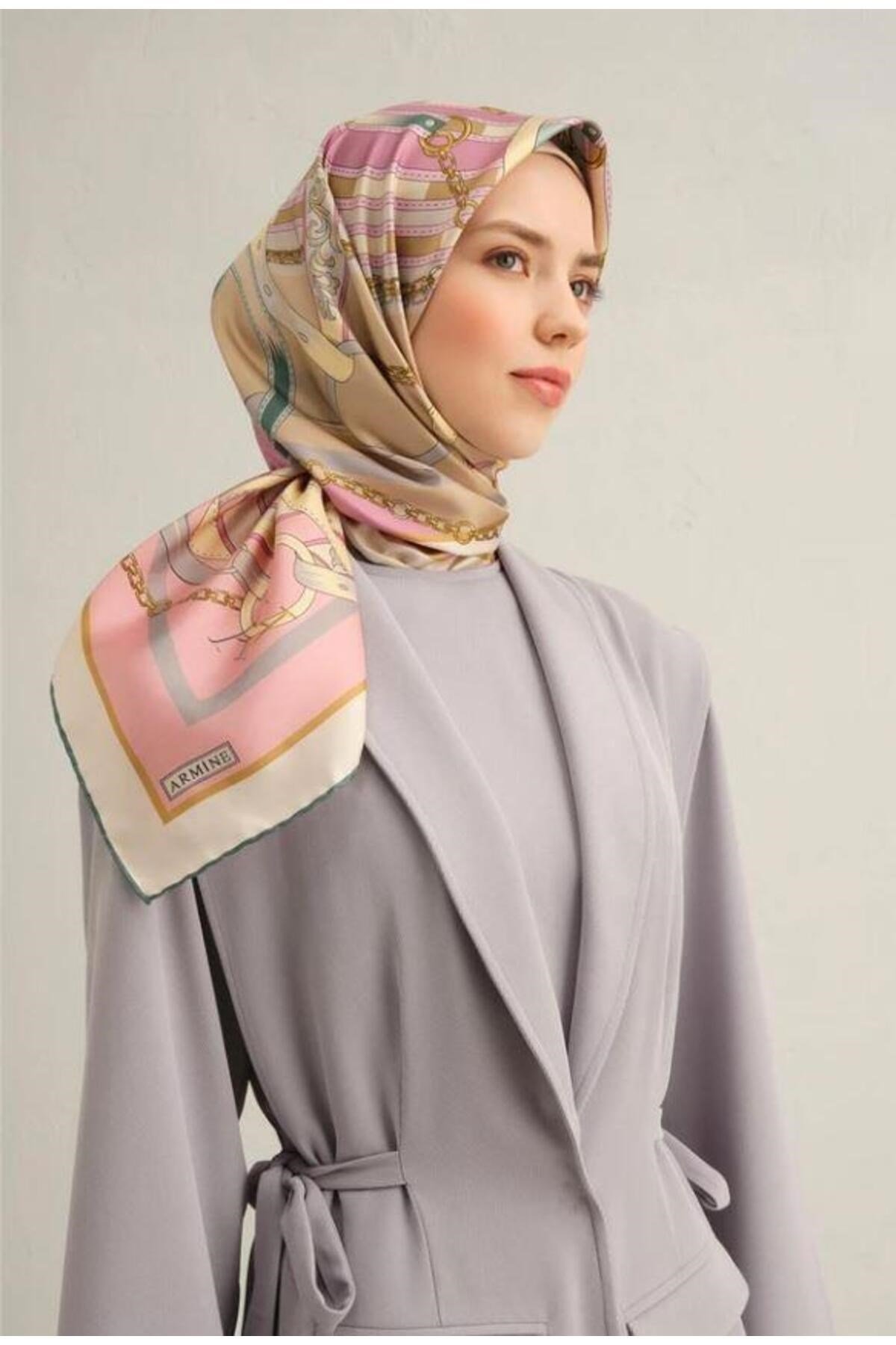 2025 Desenli Saf İpek Twill Eşarp 9315-83