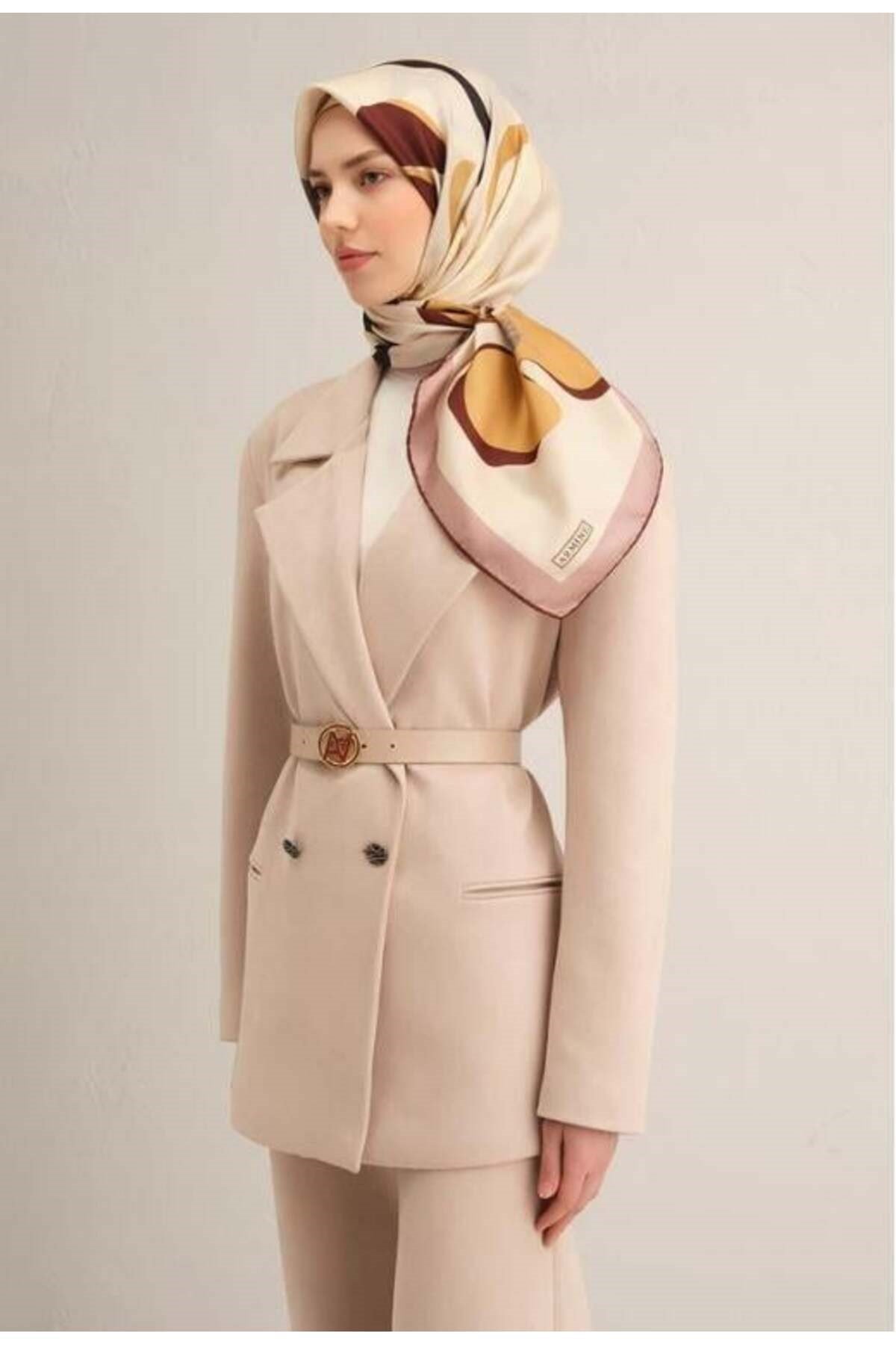 2025 Desenli Saf Ipek Twill Eşarp 9317-02