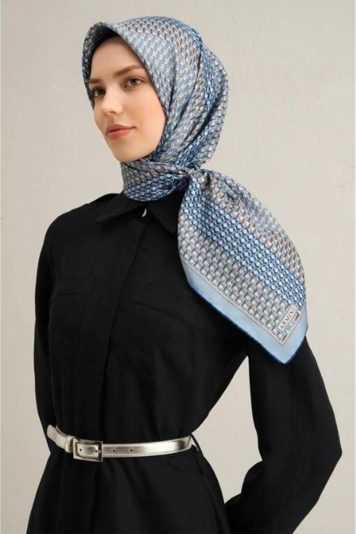 2025 Desenli Saf İpek Twill Eşarp 9319-10