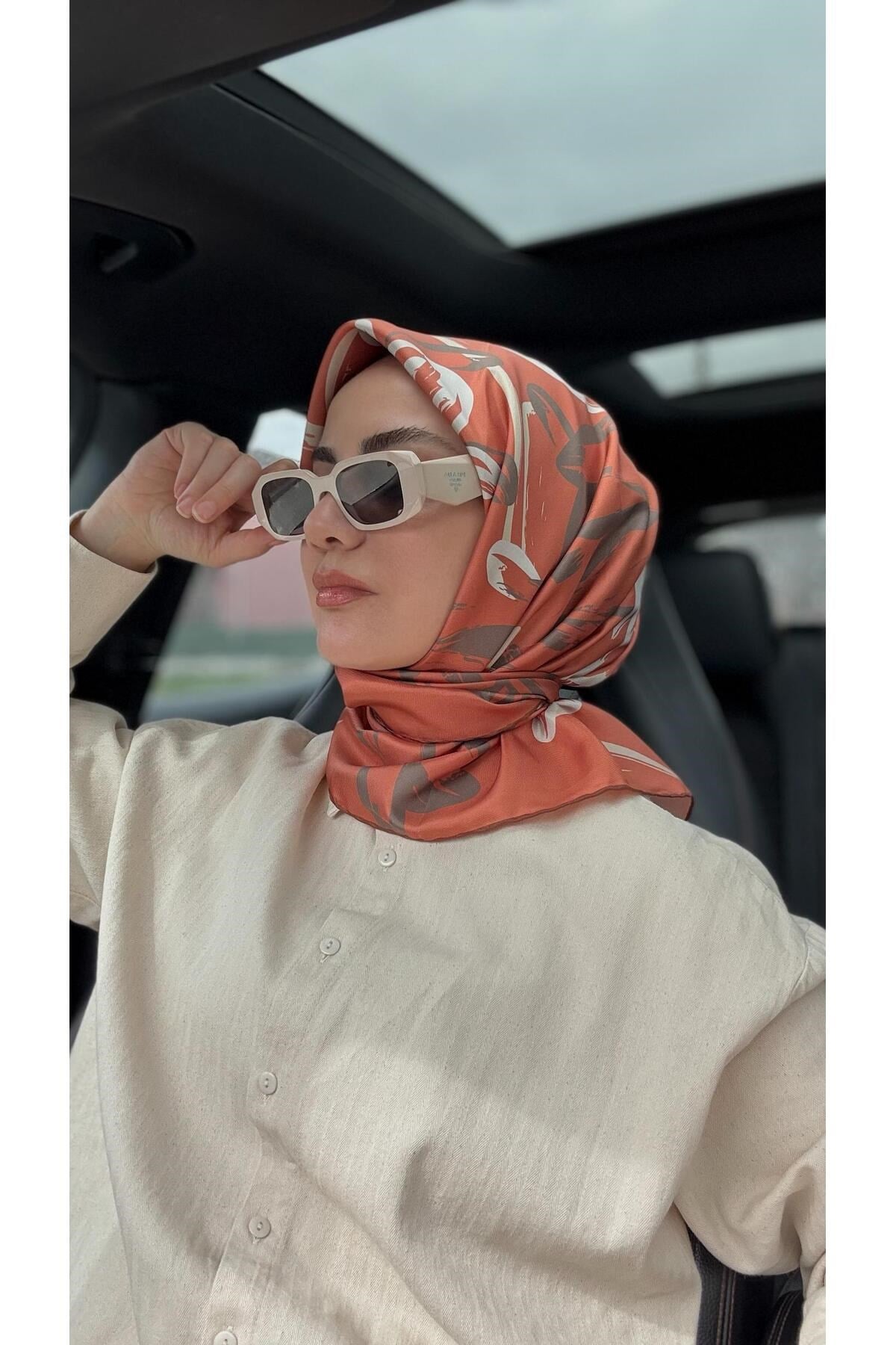 2025 Desenli Saf İpek Twill Eşarp 9322-55