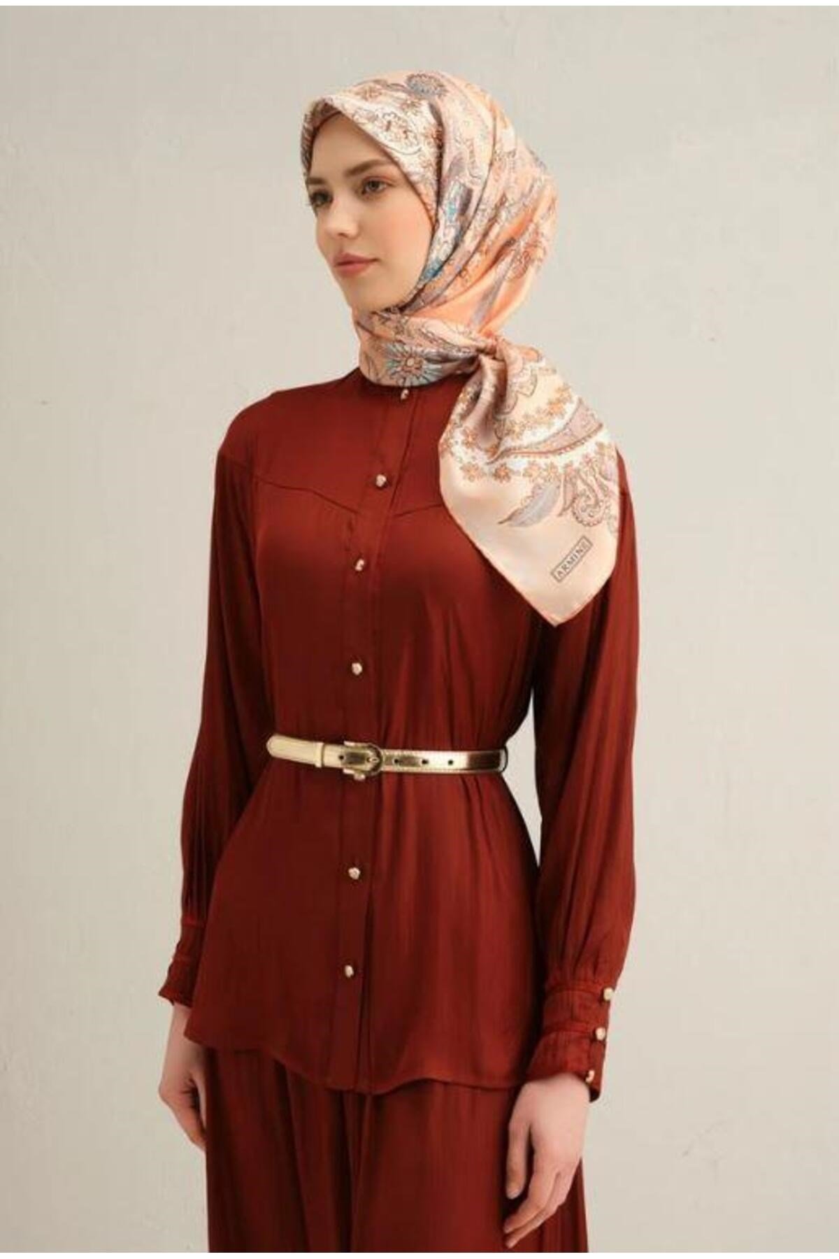 2025 Desenli Saf İpek Twill Eşarp 9338-55