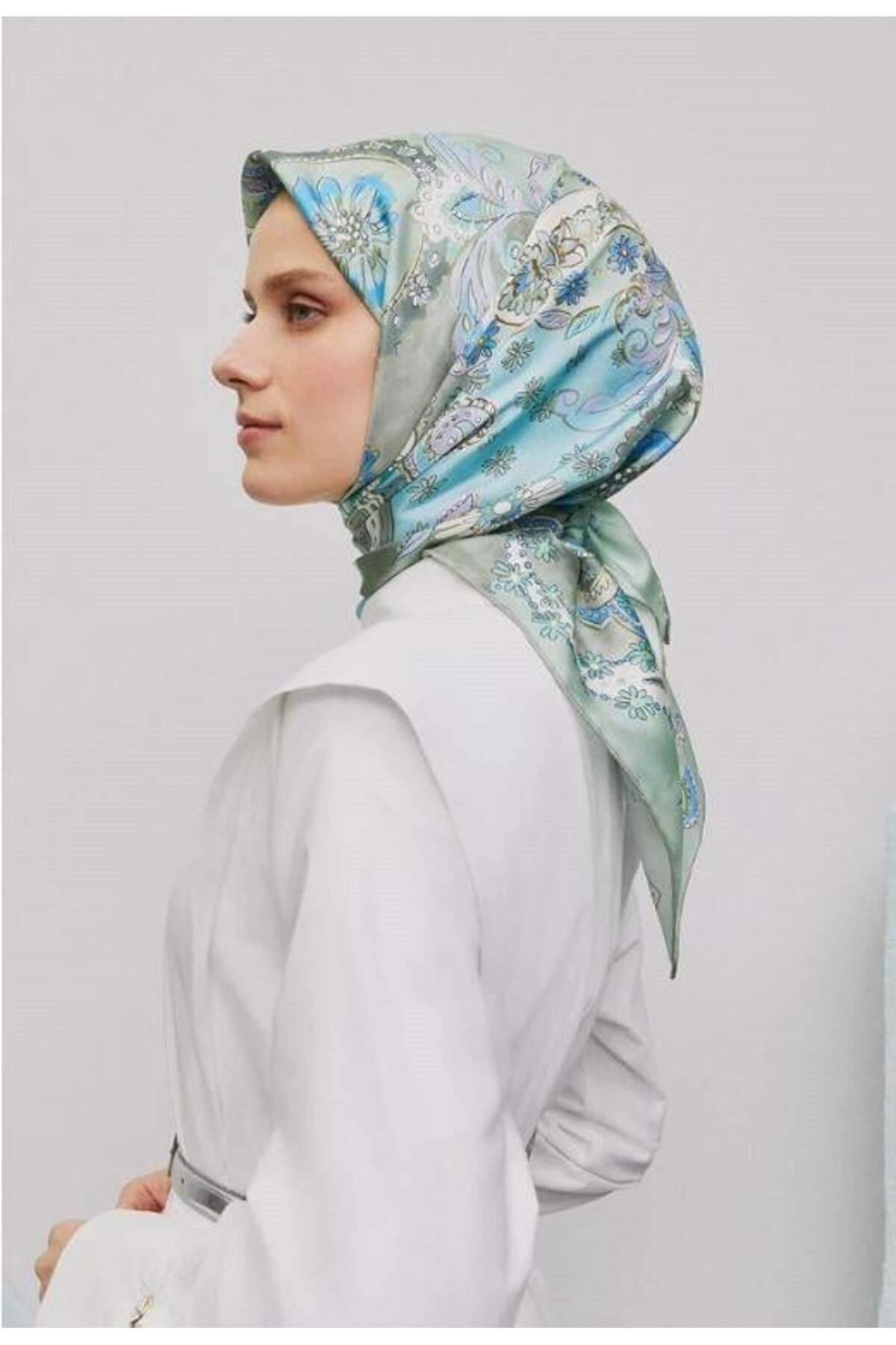 2025 Desenli Saf İpek Twill Eşarp 9338-56