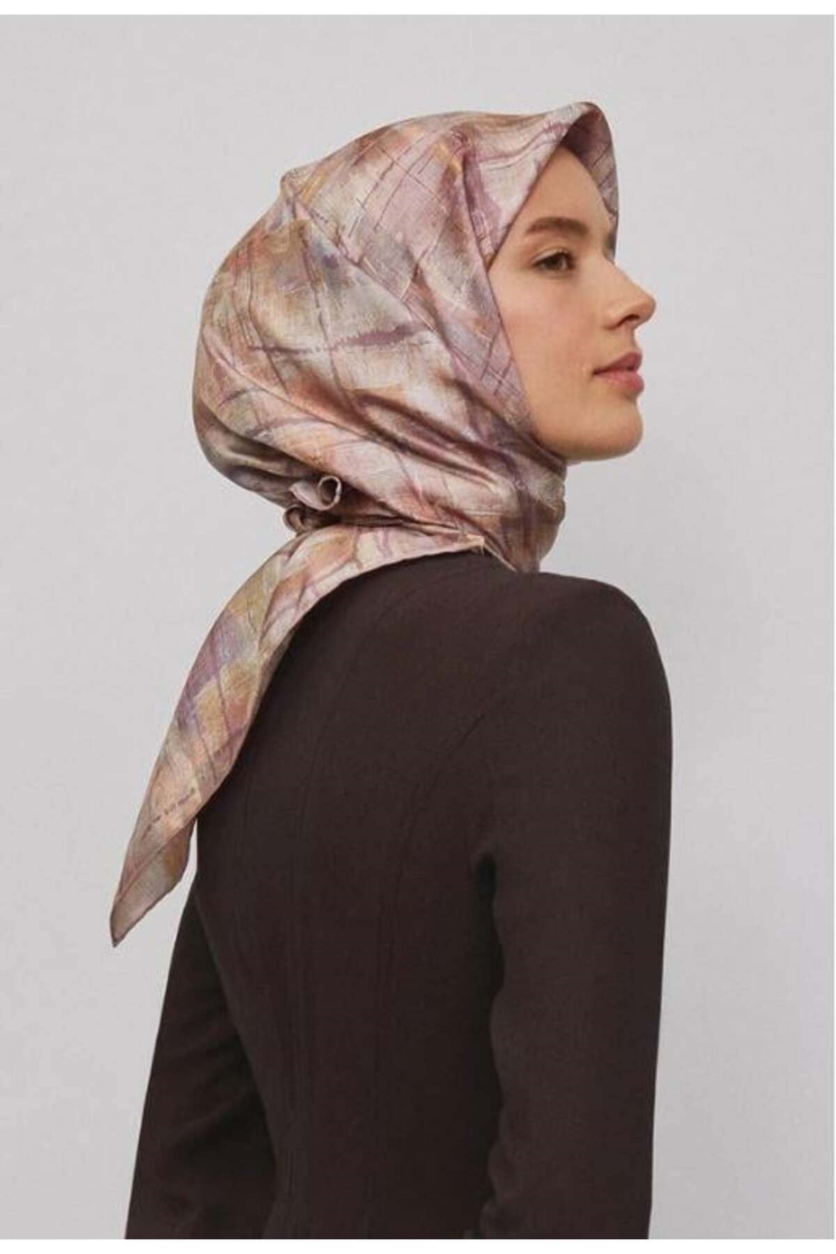 2025 Desenli Saf İpek Twill Eşarp 9339-58