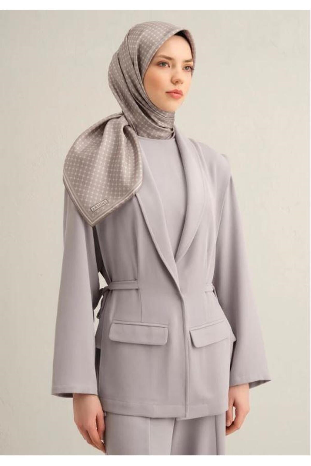 2025 Desenli Saf İpek Twill Eşarp 9345-01