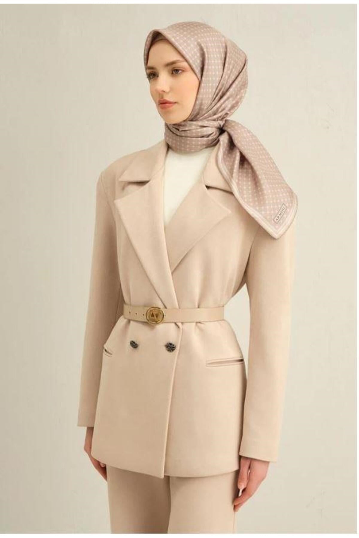2025 Desenli Saf İpek Twill Eşarp 9345-14