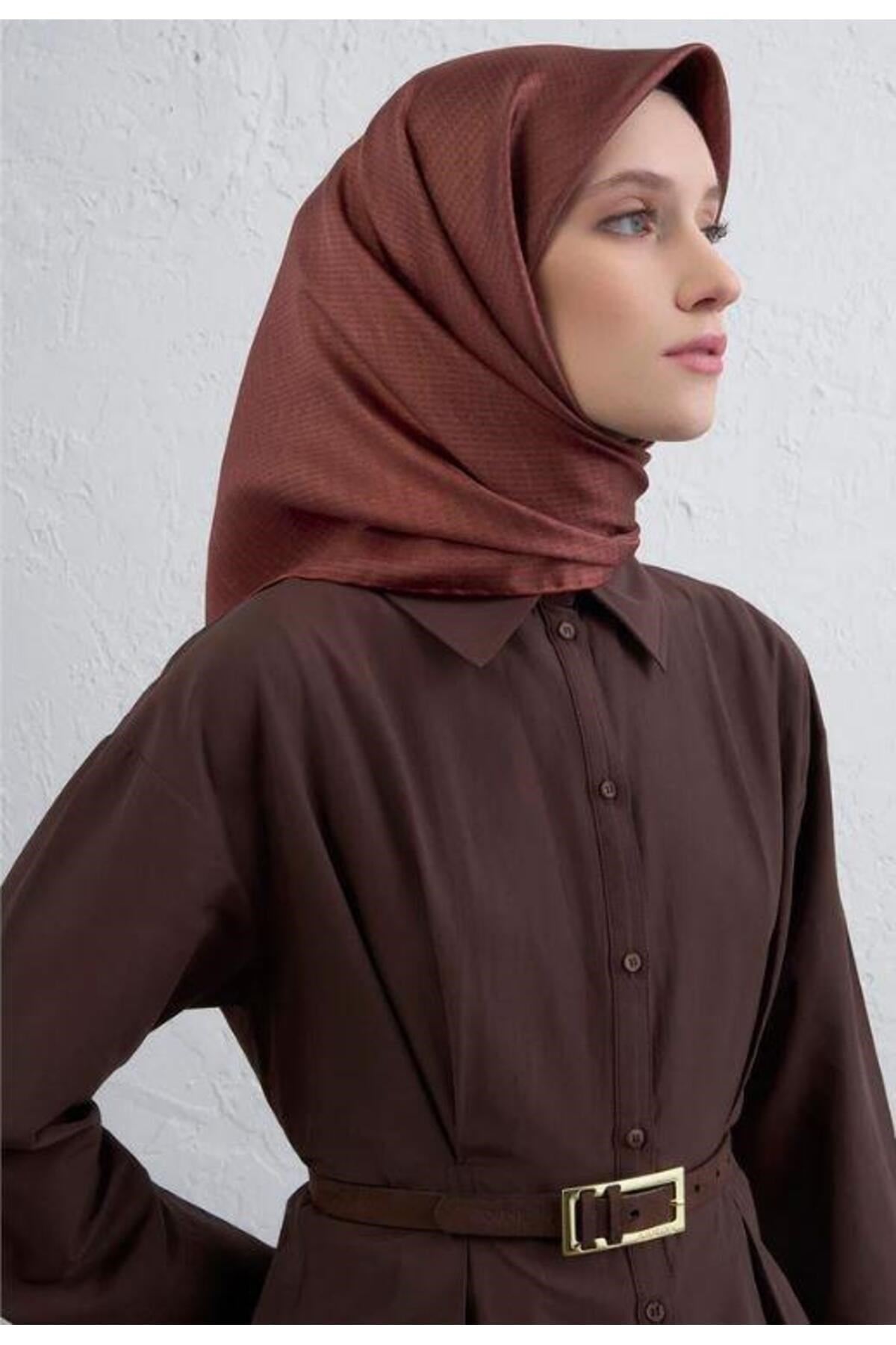 2025 Desenli Saf İpek Twill Eşarp 9415-09