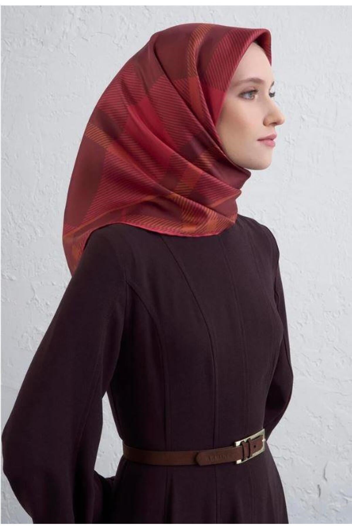 2025 Desenli Saf İpek Twill Eşarp 9418-03
