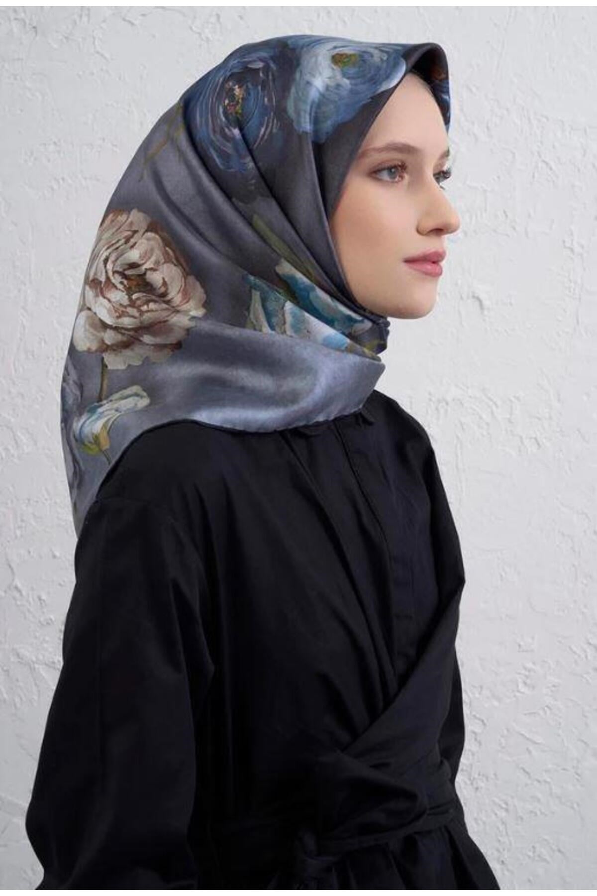 2025 Desenli Saf İpek Twill Eşarp 9419-36