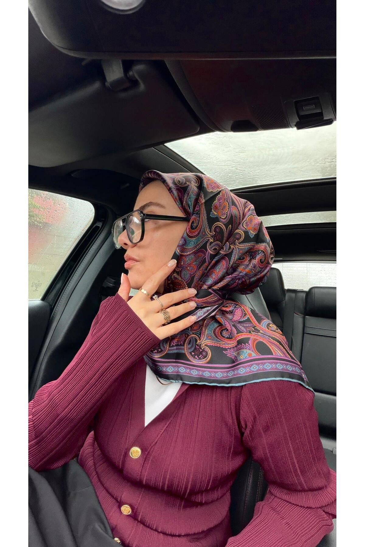 2025 Desenli Saf İpek Twill Eşarp 9421 - 86