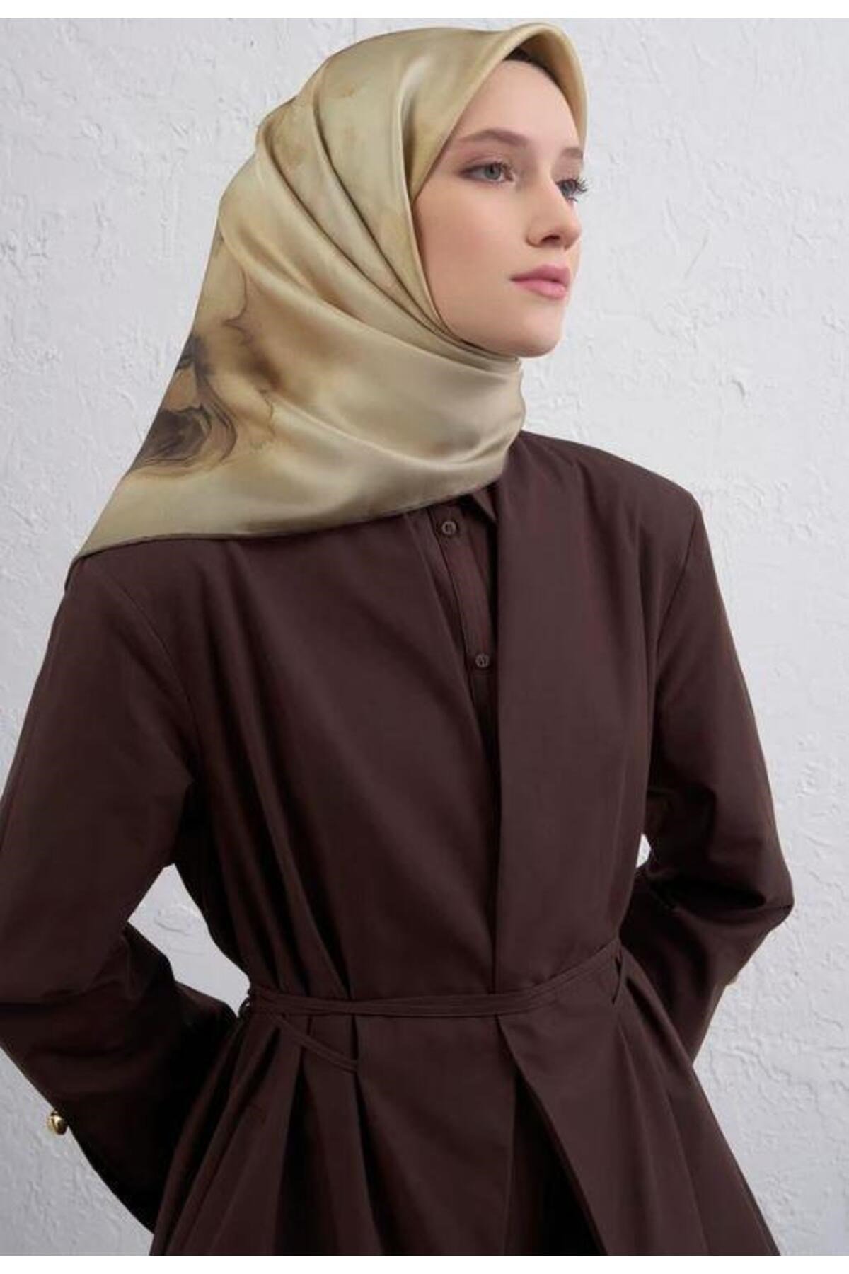 2025 Desenli Saf İpek Twill Eşarp 9426-54
