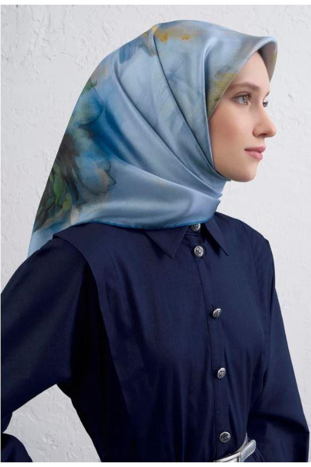 2025 Desenli Saf İpek Twill Eşarp 9426-02