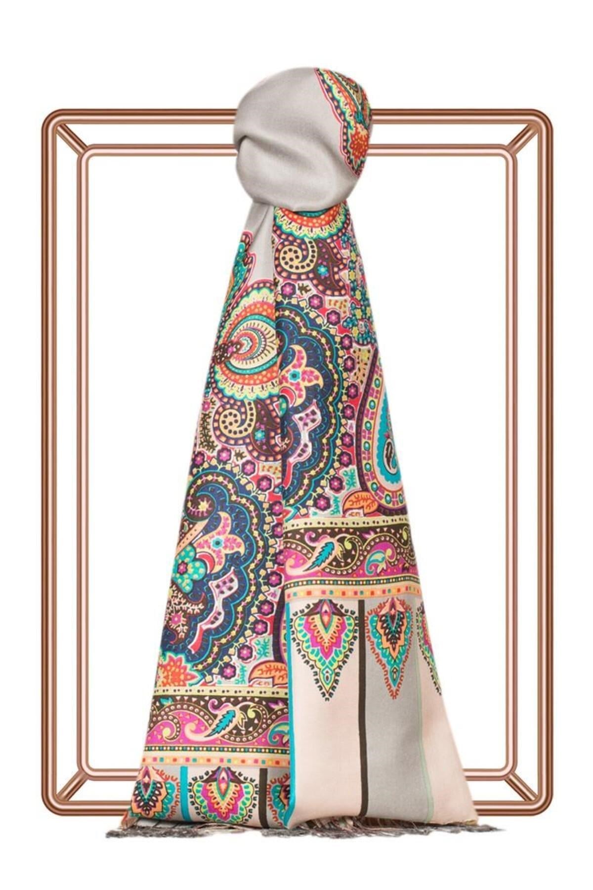 6564 Çerçeve Paisley Desenli İpek Şal