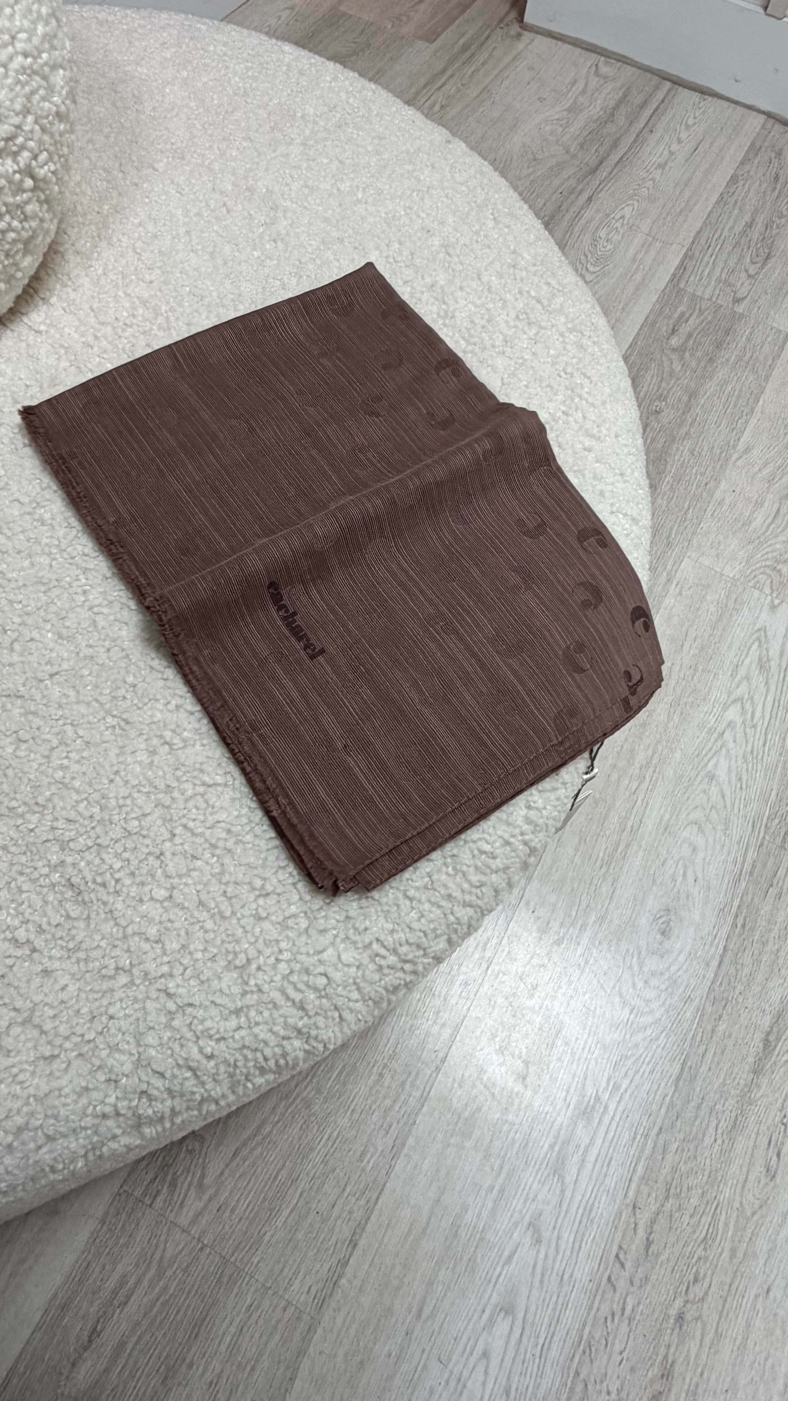 B.Cacharel Logolu İpek Koton Jakar Etol Şal Sütlü Kahve