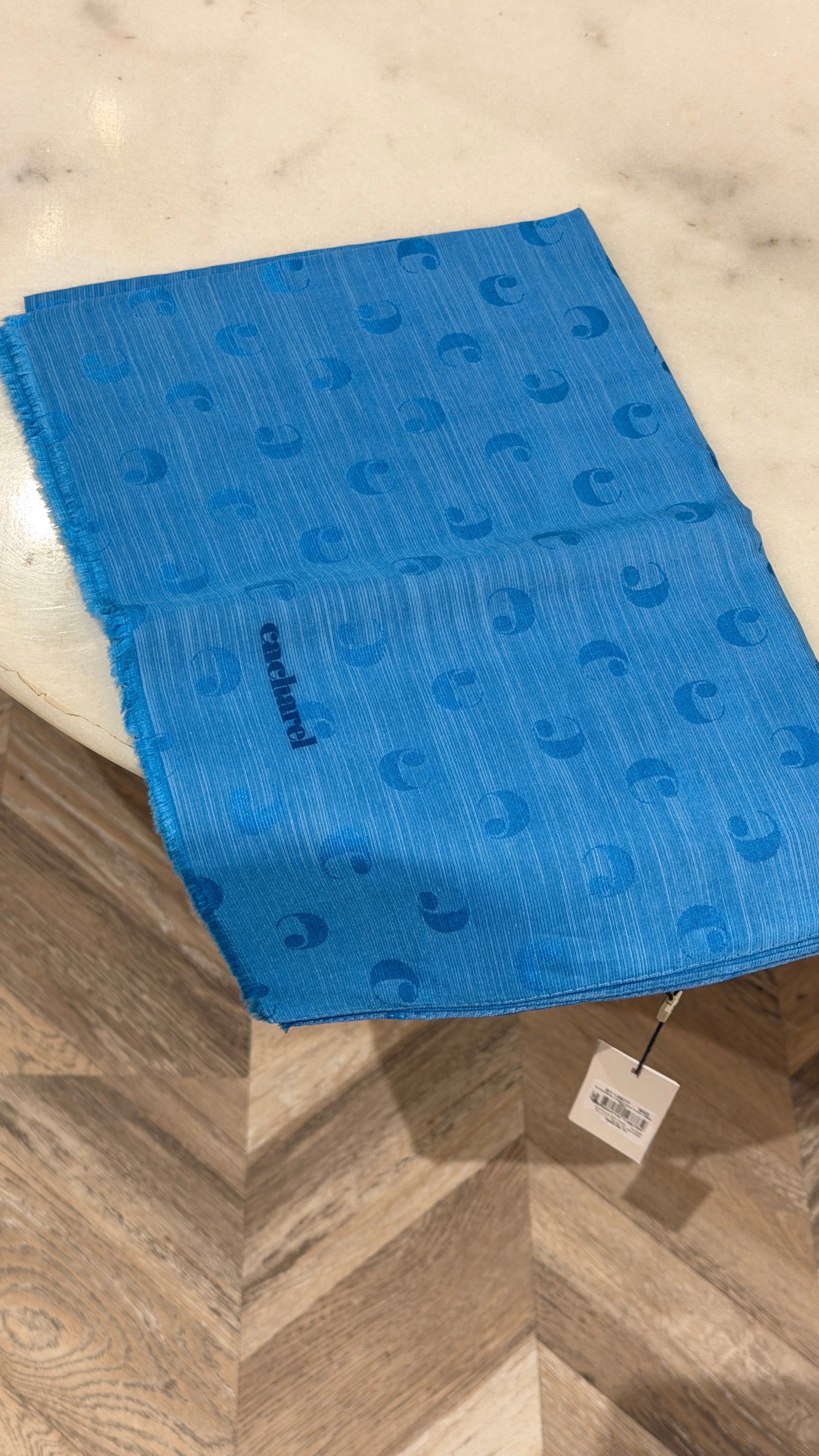 B.Cacharel Logolu İpek Koton Jakar Etol Şal Mavi