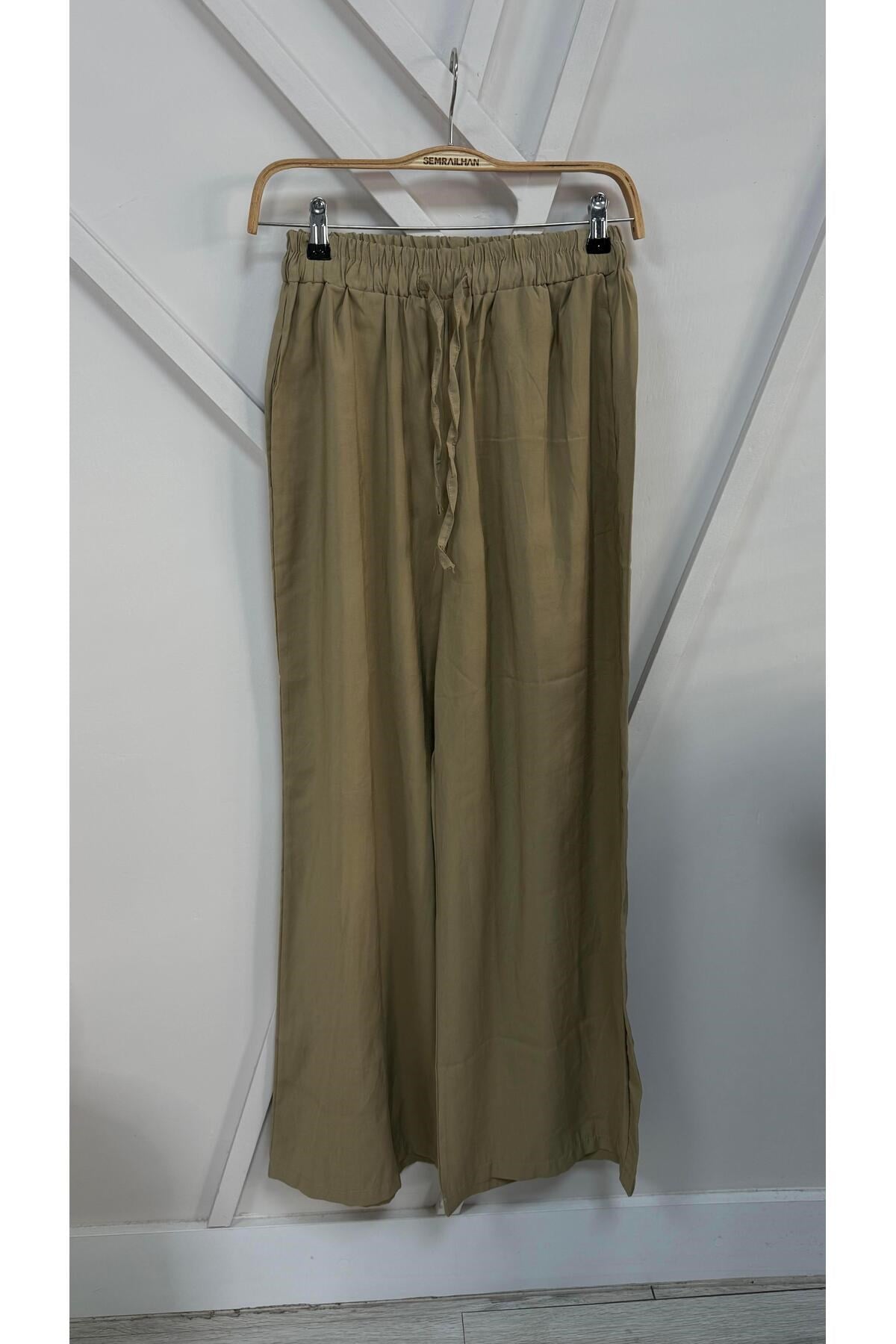 Bol Paça Dökümlü Pantolon Açık Haki