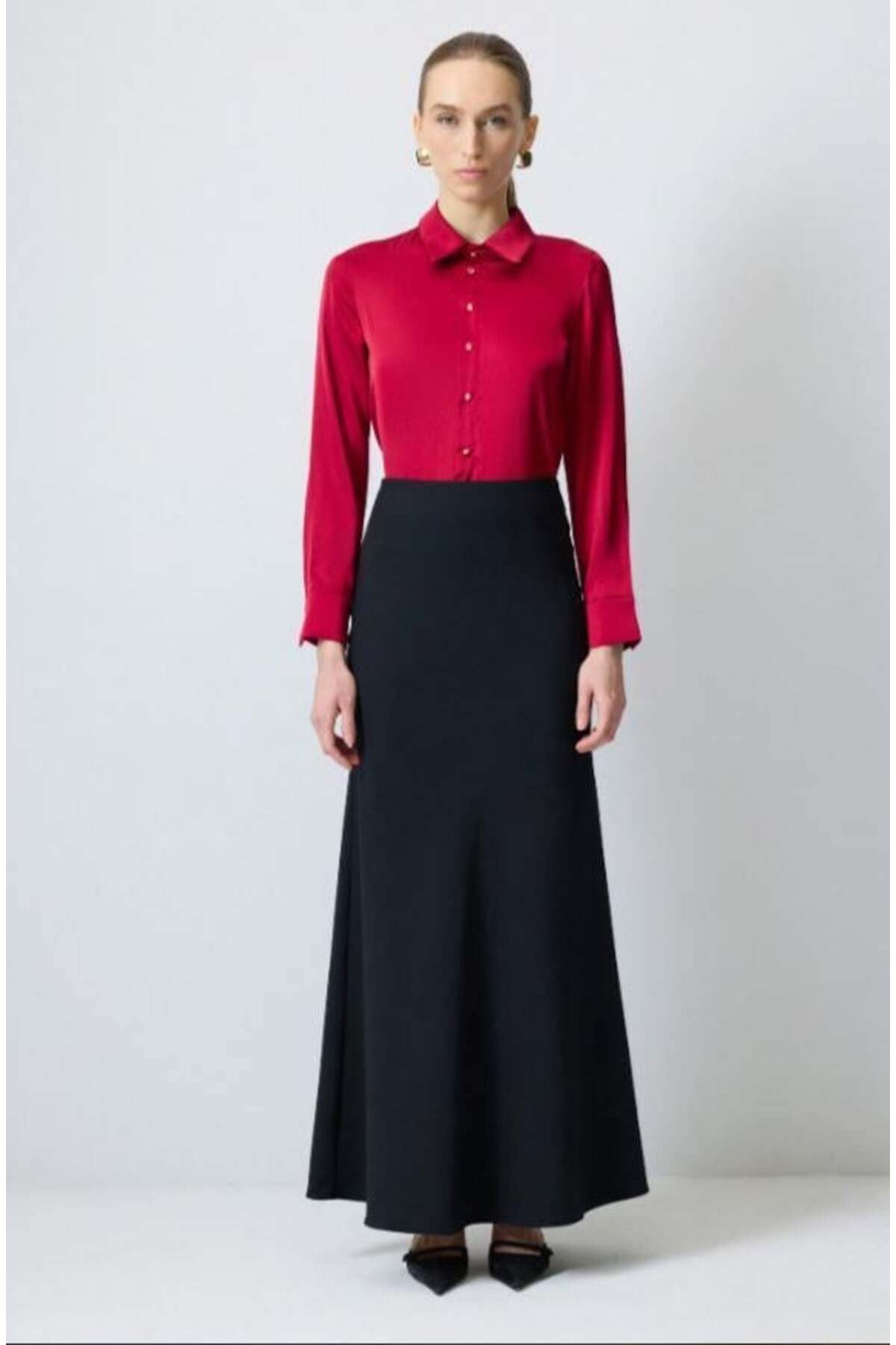 Çıtçıtlı Saten Gömlek Body Bordo