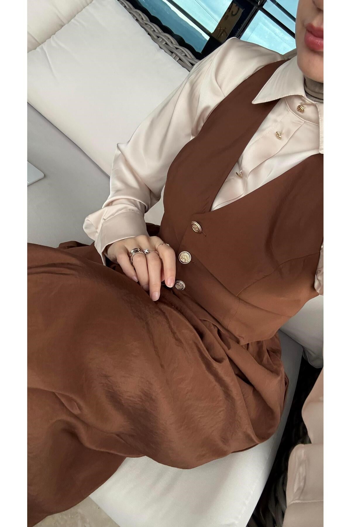 Çıtçıtlı Saten Gömlek Body Taş