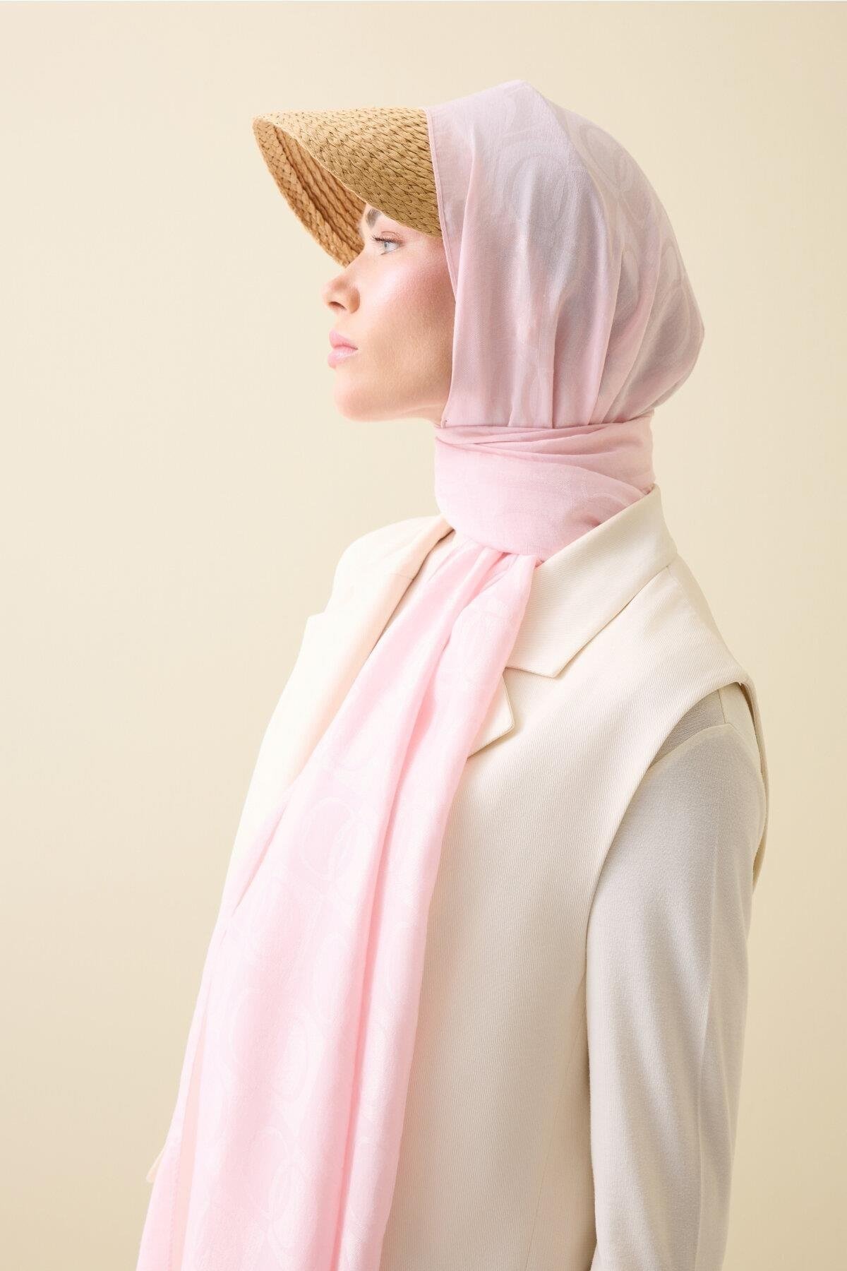 Dama Desen Naia Pamuk Şal Açık Pembe