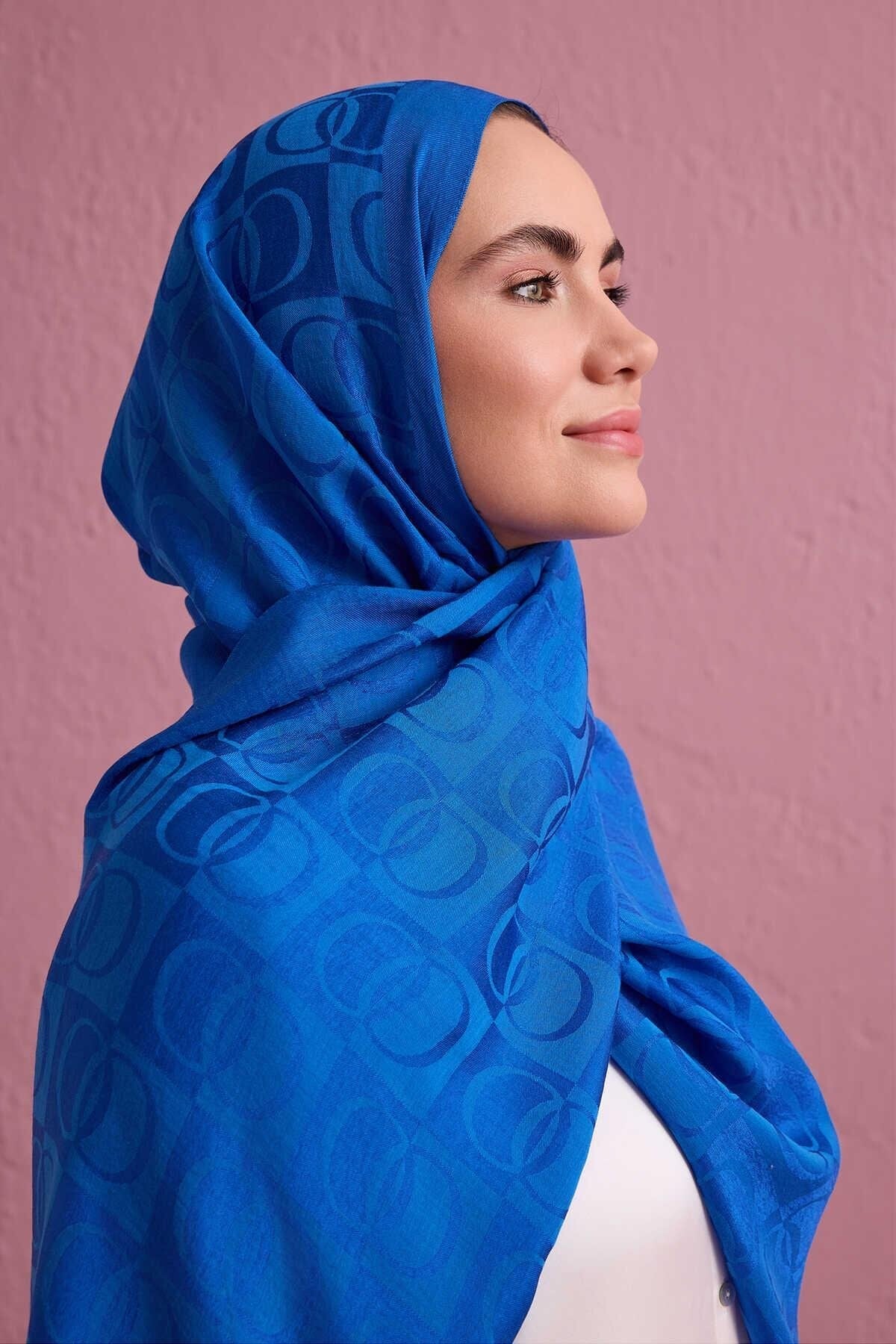 Dama Desen Naia Pamuk Şal Mavi