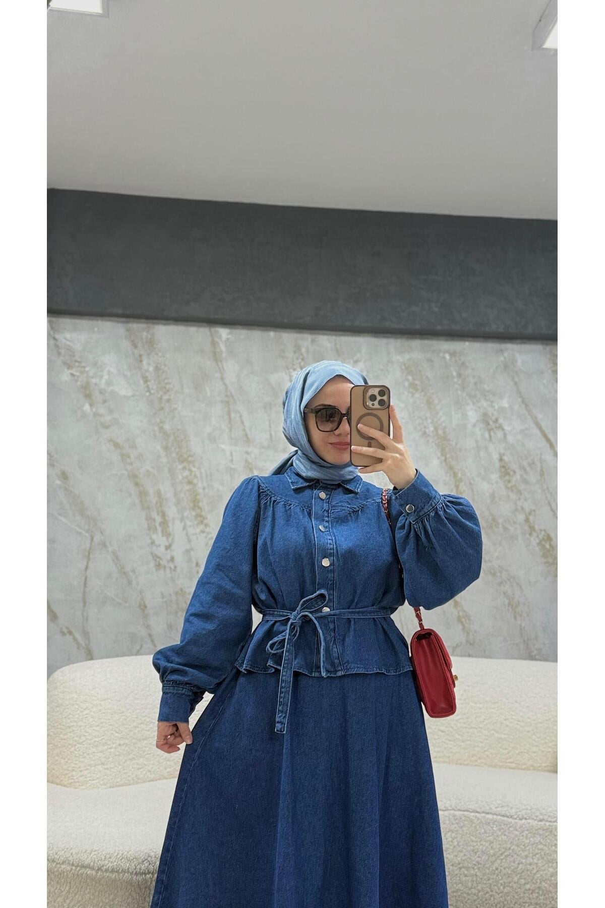 Denim Ceket Etek Takım Koyu Denim