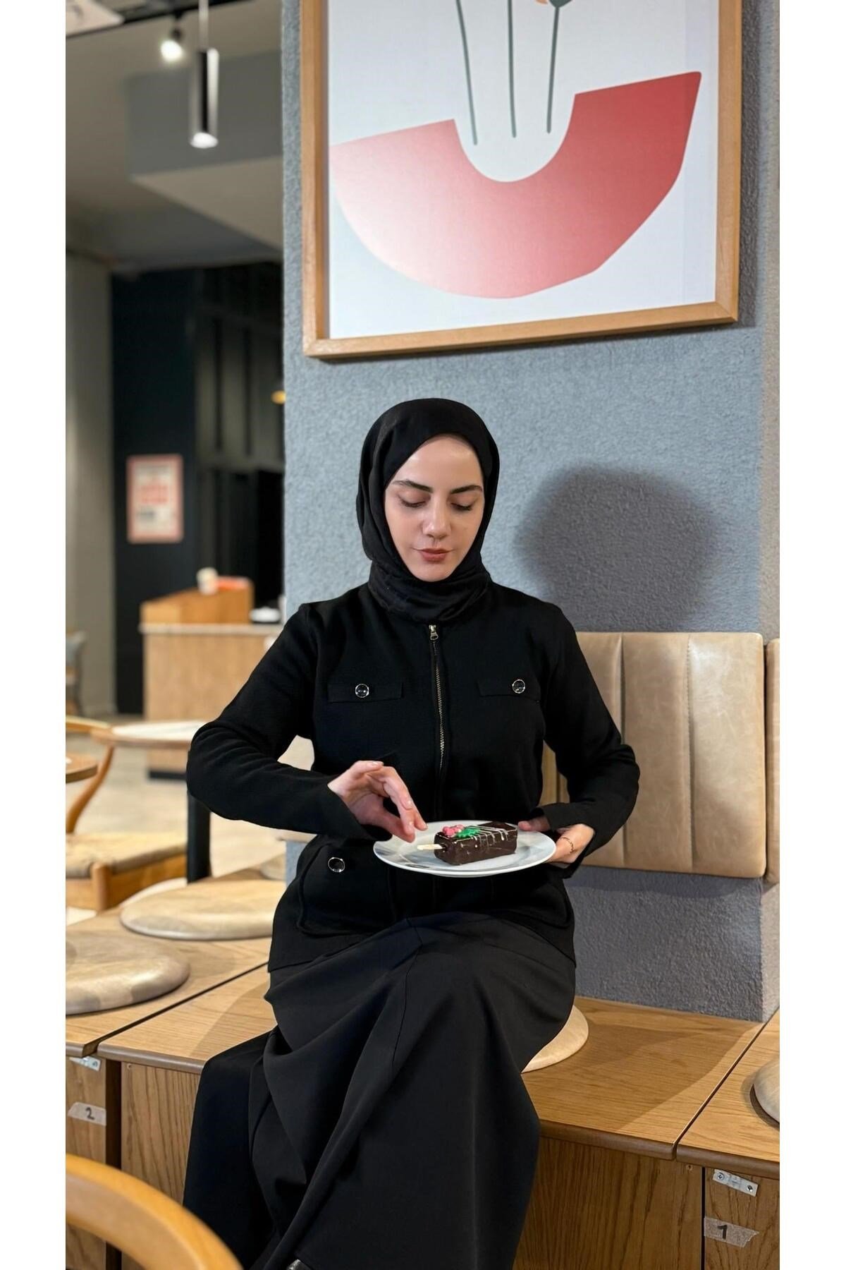 Fermuar Detaylı Triko Hırka Siyah
