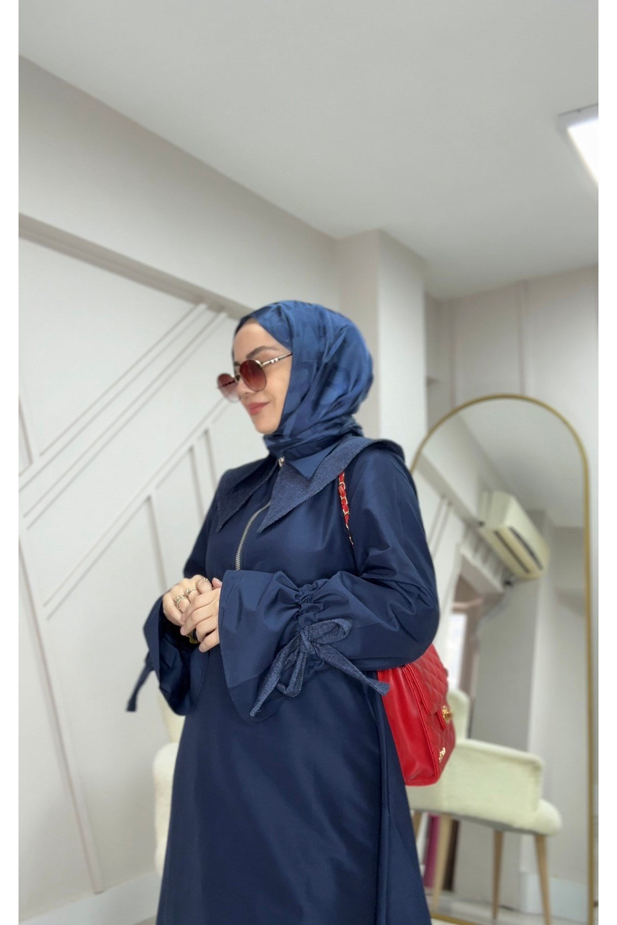 Geniş Yakalı Elbise Lacivert