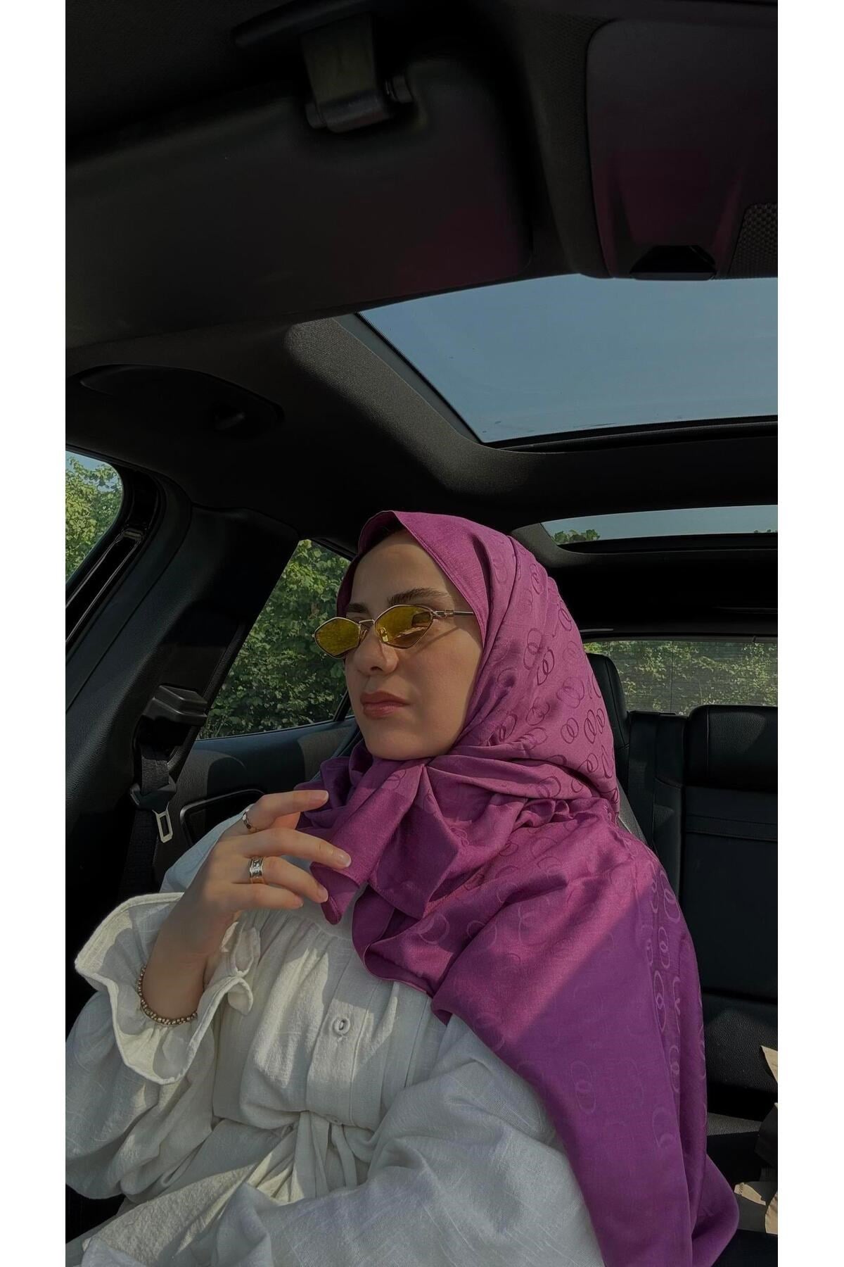 İmannoor Zincir Desen Pamuk İpek Şal Mor