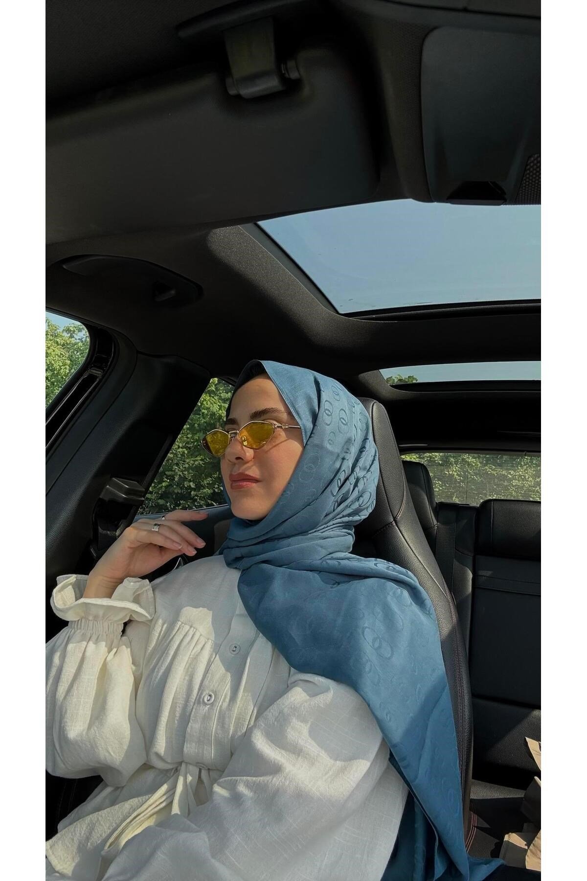 İmannoor Zincir Desen Pamuk İpek Şal Petrol