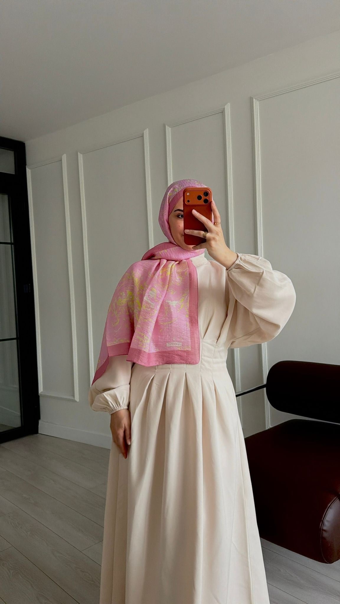 İpekevi Desenli Tensoft Şal Pembe Sarı